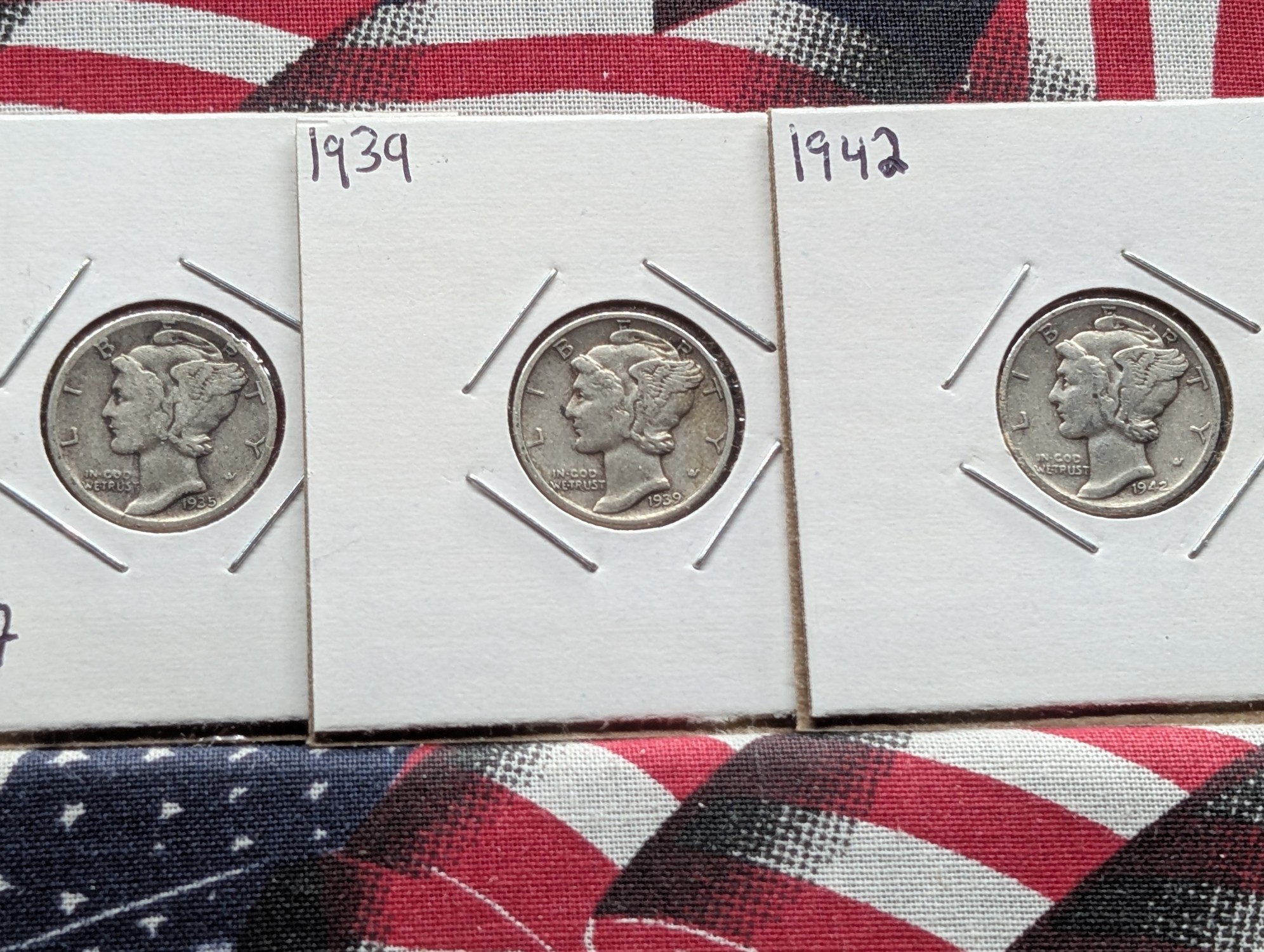 1935-S, 1939, & 1942-S Mercury 90% Silver Dimes