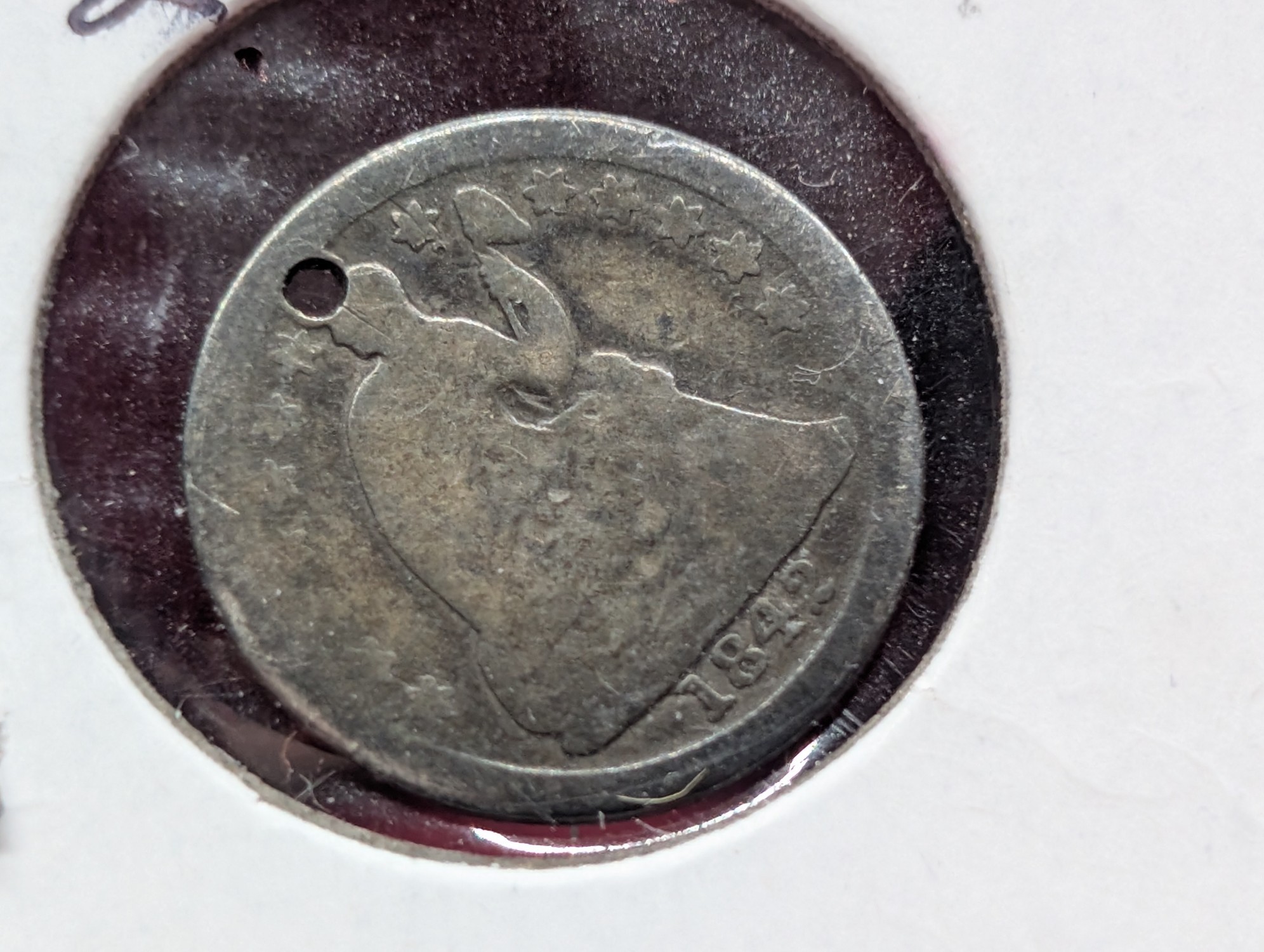1842 Seated Liberty Half Dime, Damaged, Hole