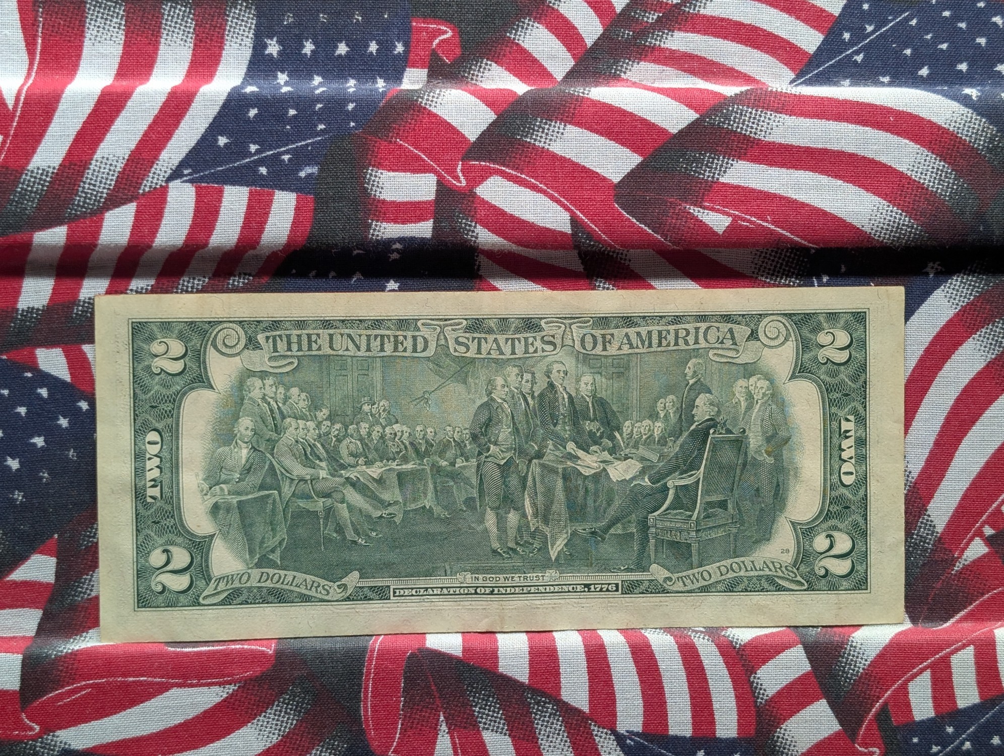 1976 $2 U.S. Bank Note In A Holiday Card