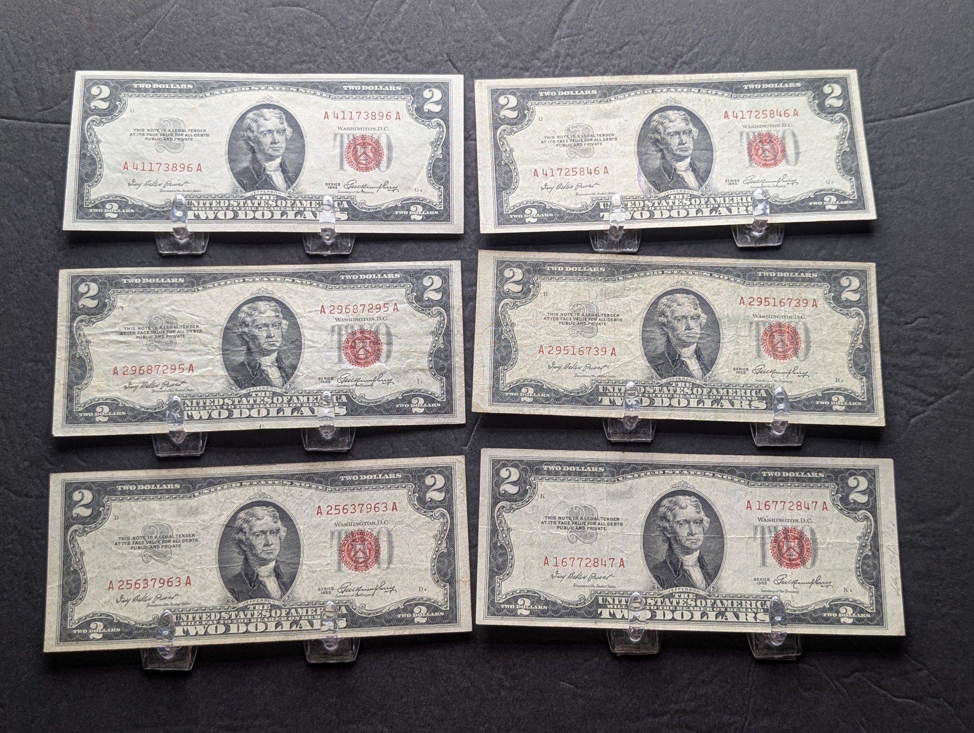 (6) 1953 US $2 United States Notes - Red Seals
