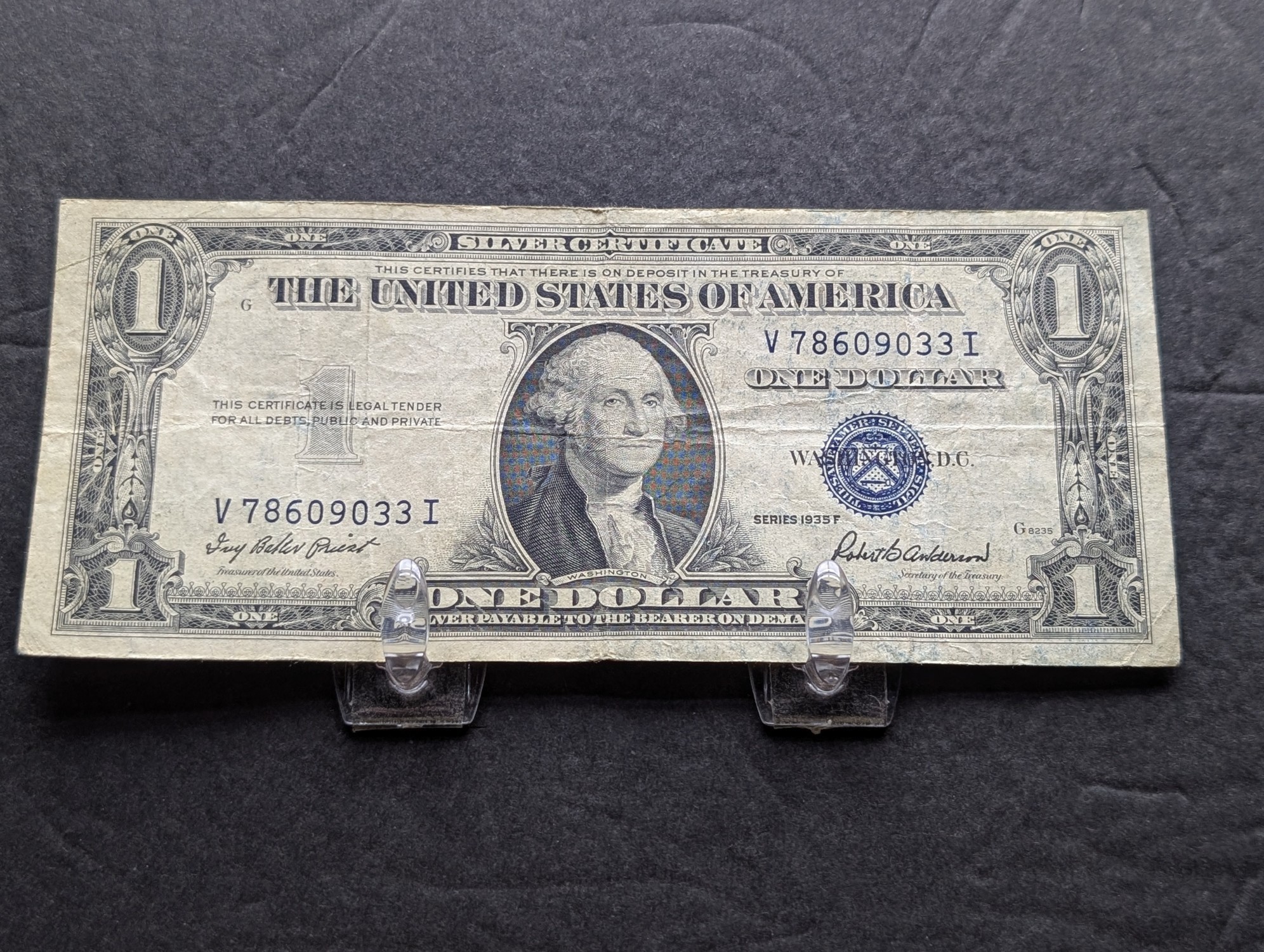 (6) 1935-F US $1 Silver Certificates - Blue Seals, One is a Major Off Centered Note