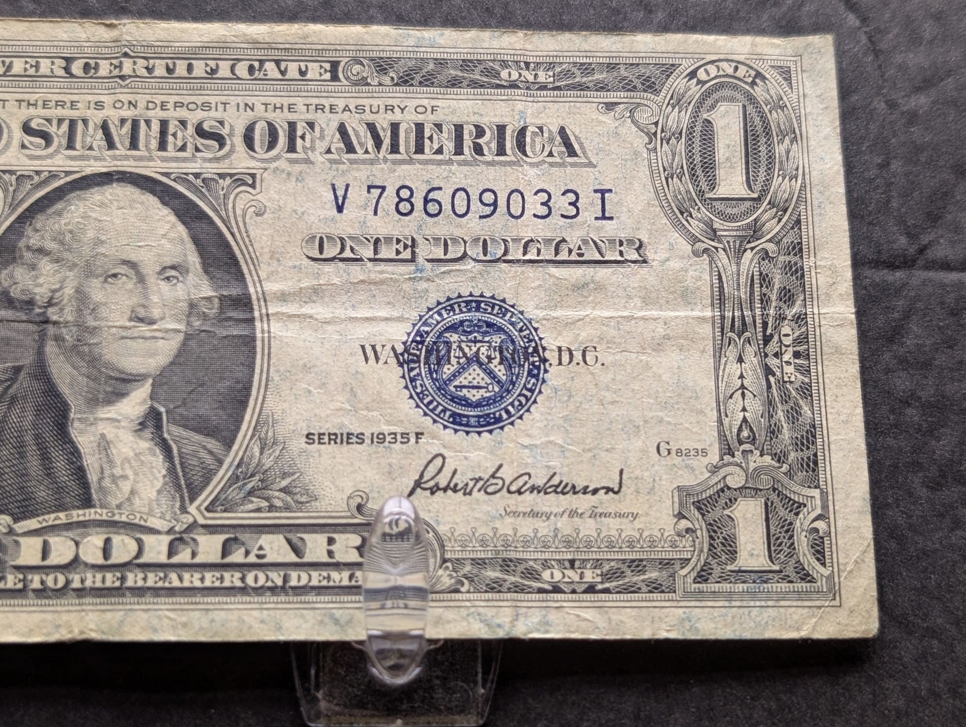 (6) 1935-F US $1 Silver Certificates - Blue Seals, One is a Major Off Centered Note