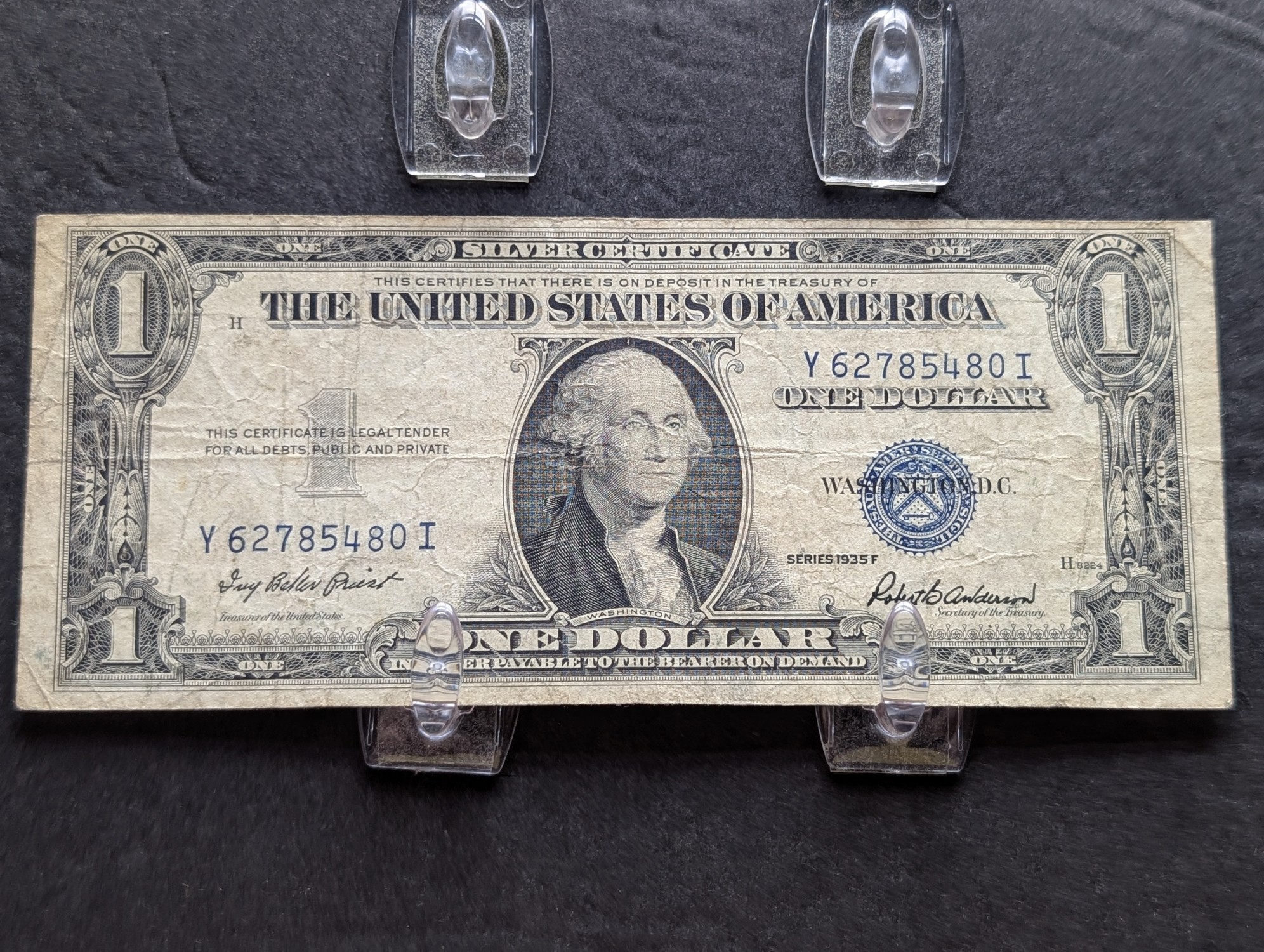 (6) 1935-F US $1 Silver Certificates - Blue Seals, One is a Major Off Centered Note