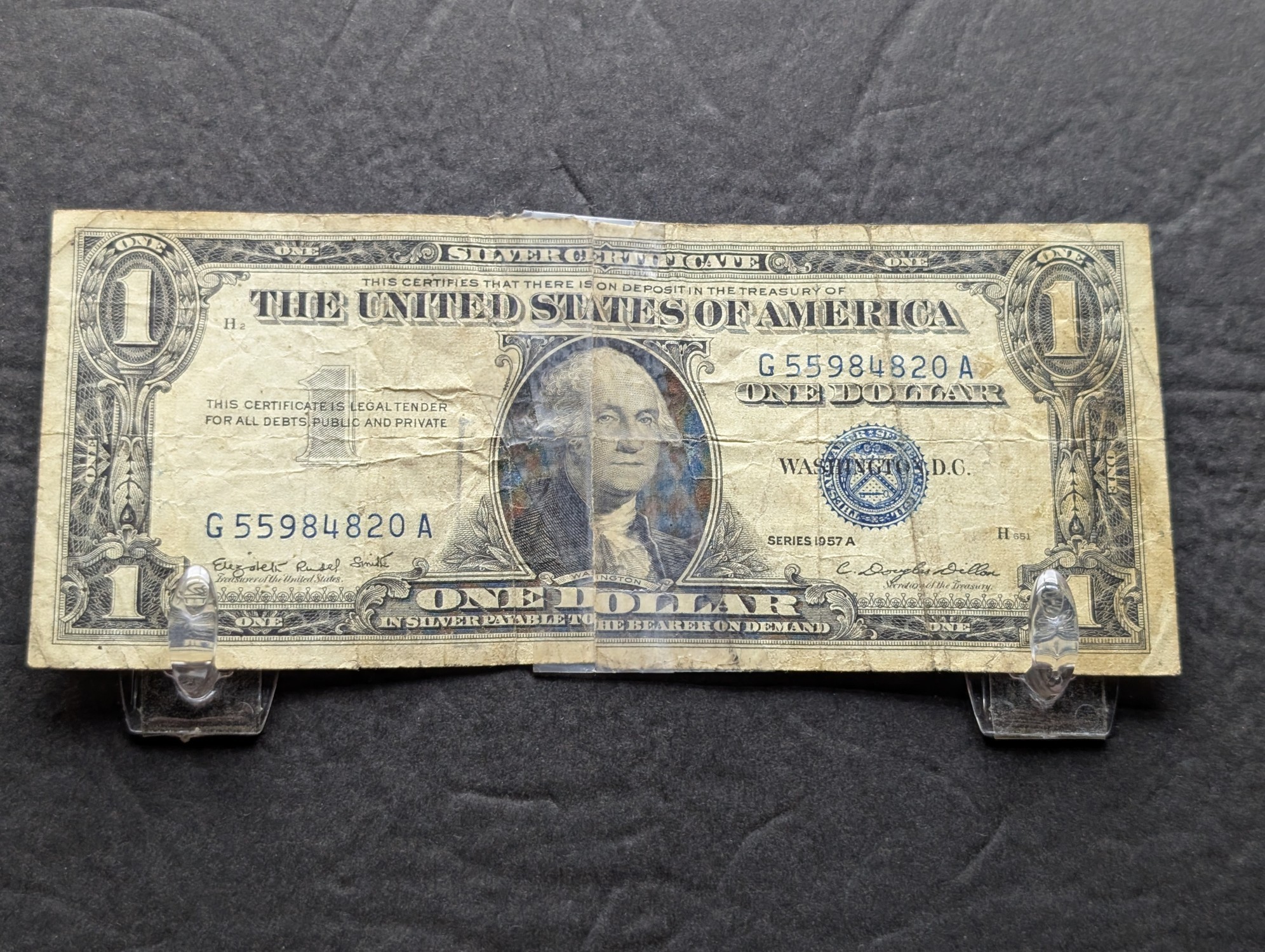 (2) 1957-A US $1 Silver Certificates - Blue Seals, Tape on One