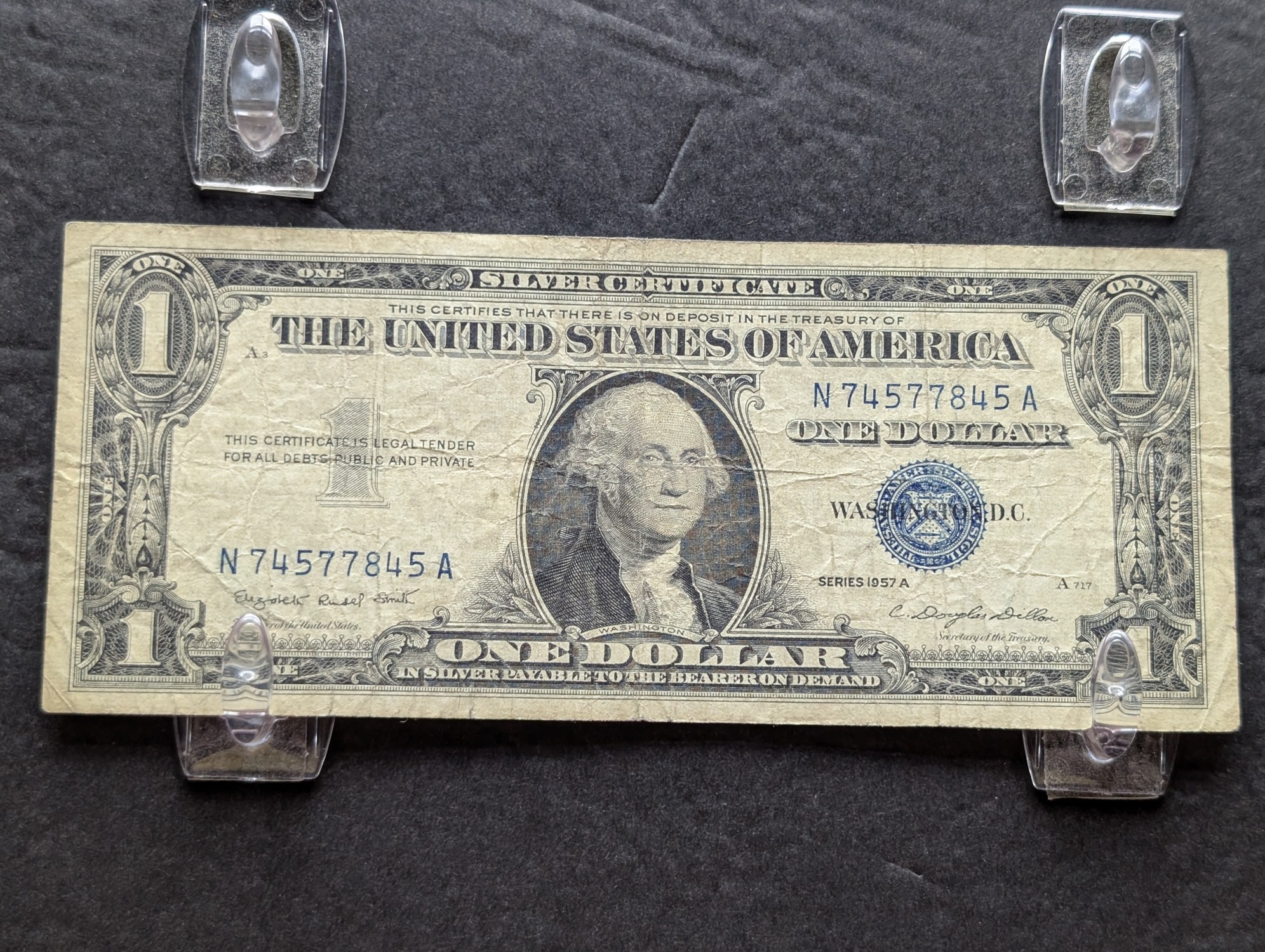 (2) 1957-A US $1 Silver Certificates - Blue Seals, Tape on One