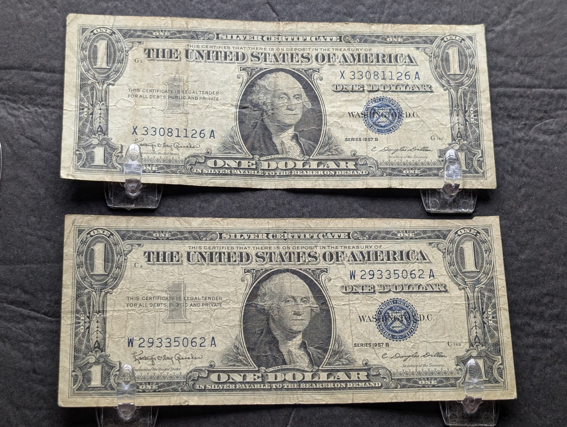 (2) 1957-B US $1 Silver Certificates