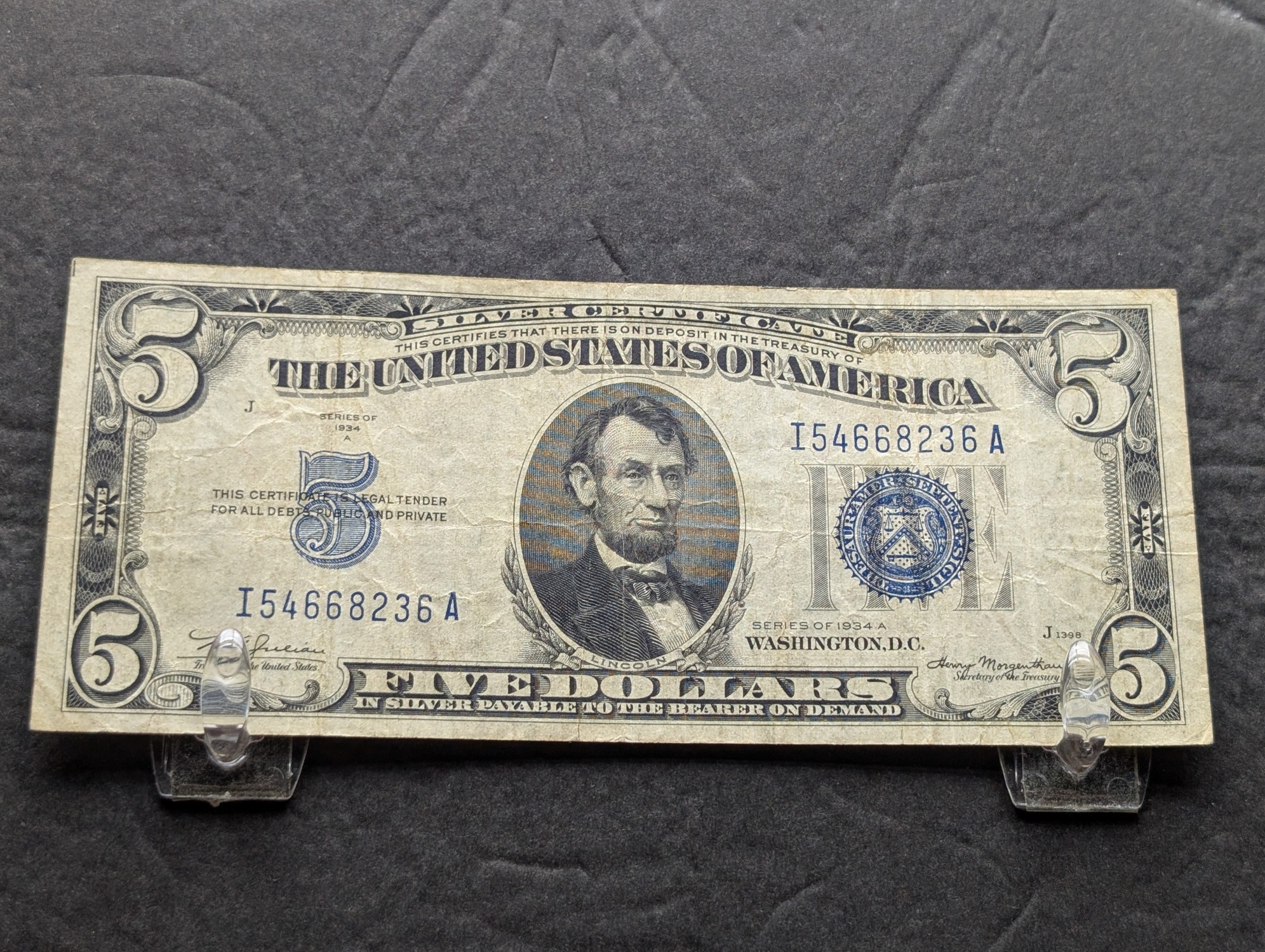 1934-A U.S. $5 Silver Certificate, Blue Seal