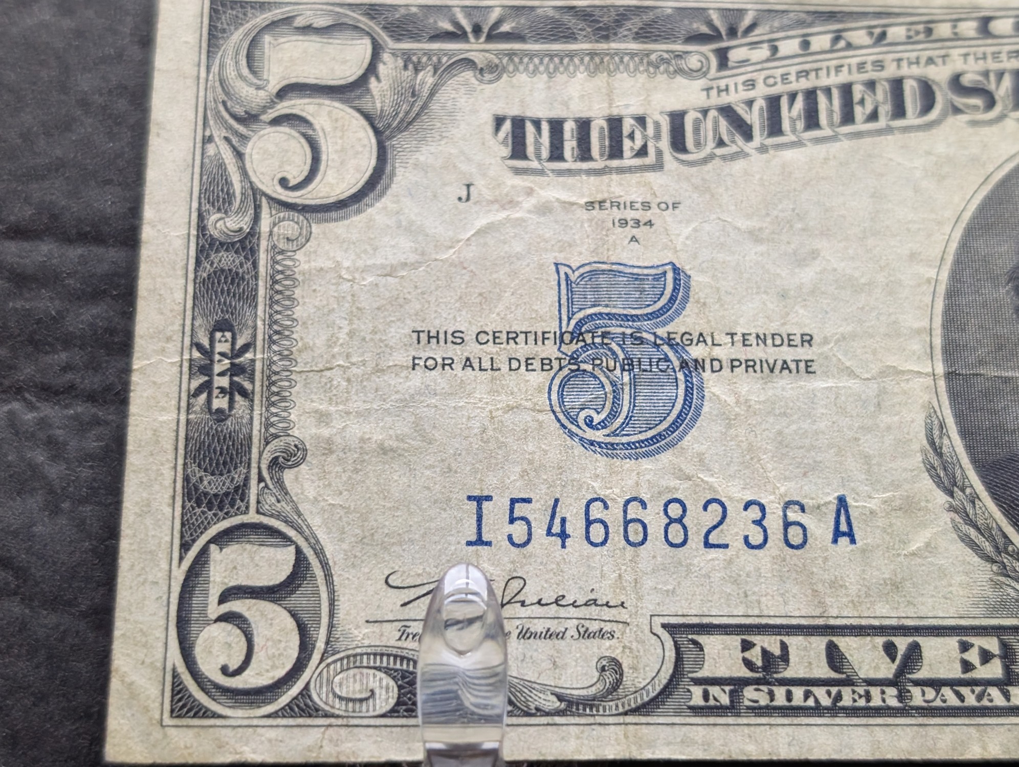 1934-A U.S. $5 Silver Certificate, Blue Seal