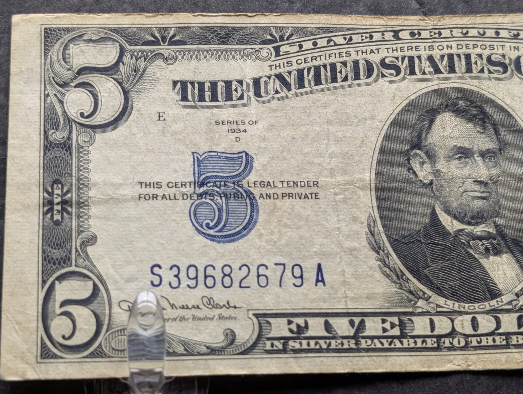 1934 D US $5 Silver Certificate