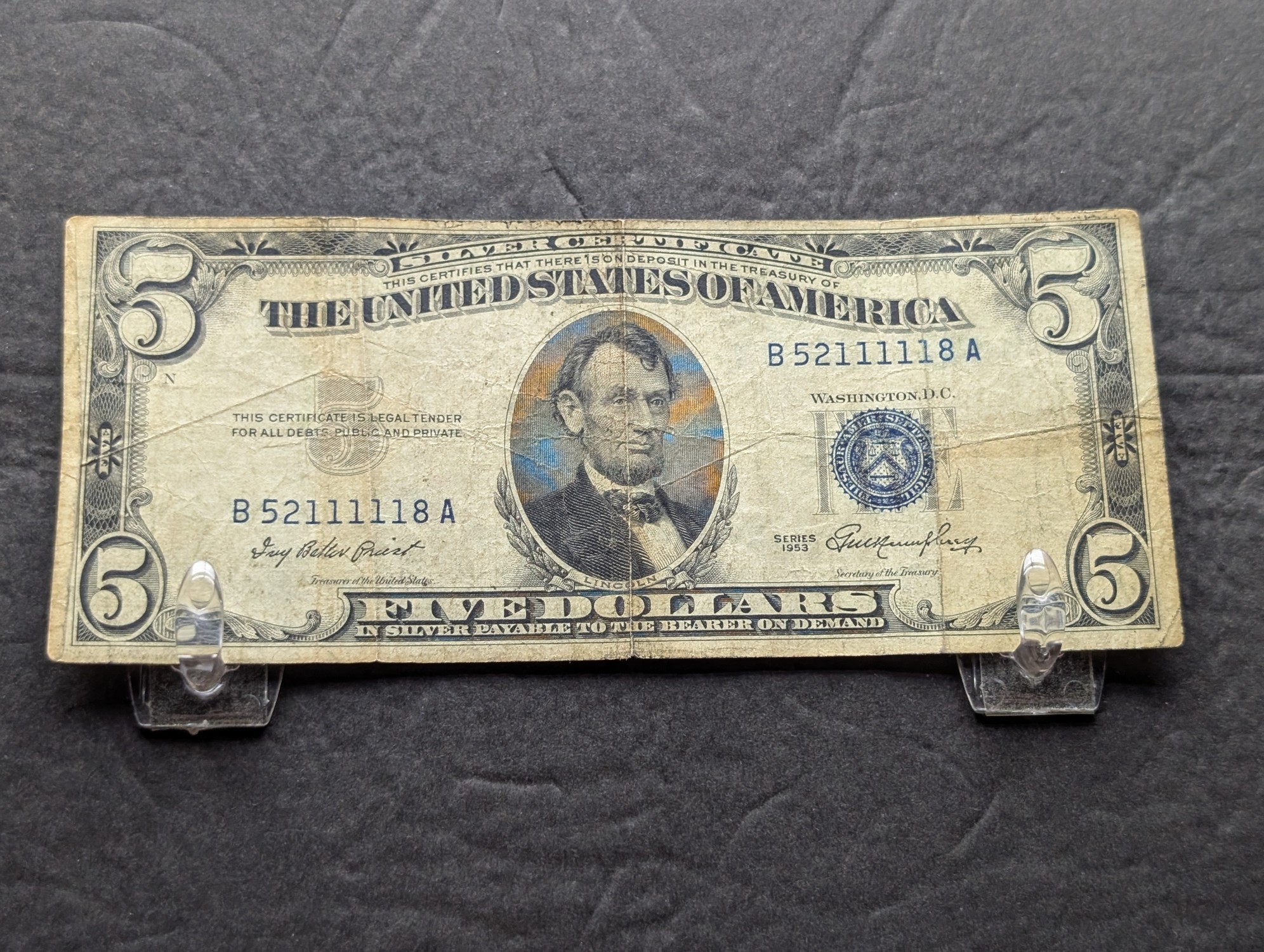 1953 US $5 Silver Certificate, 5-Ones in a row
