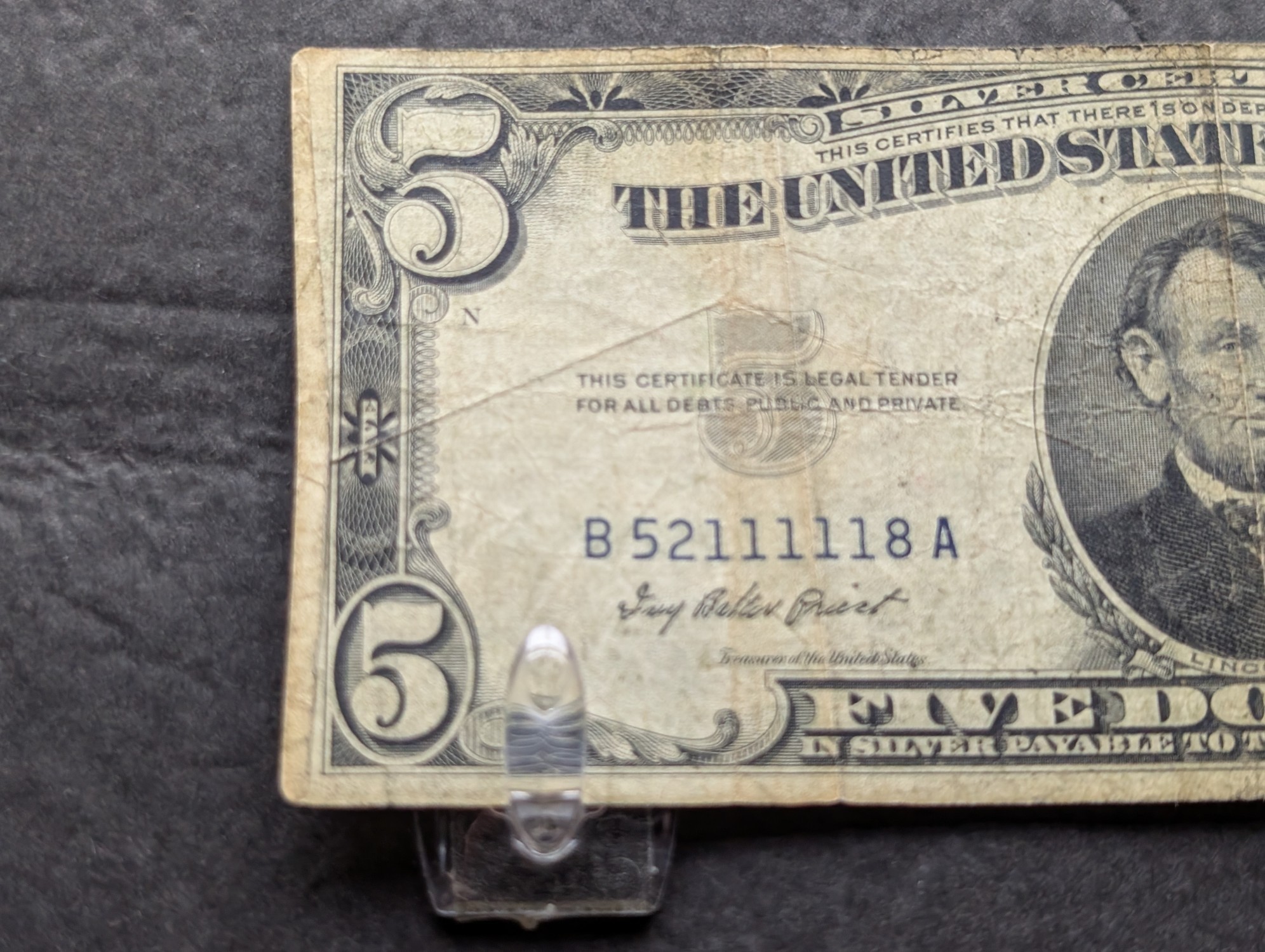 1953 US $5 Silver Certificate, 5-Ones in a row