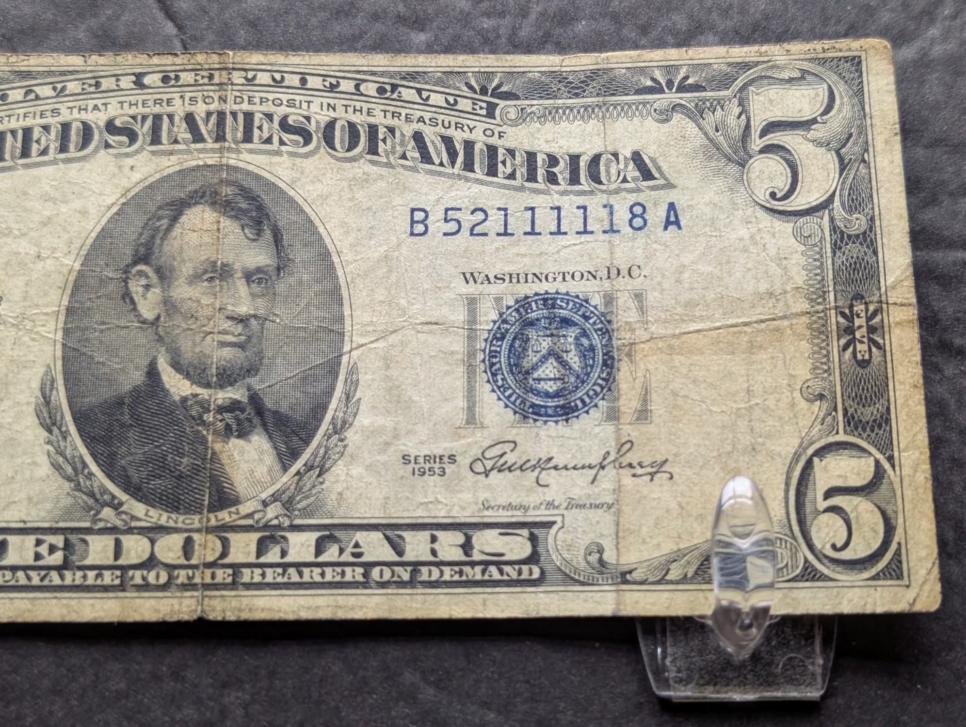 1953 US $5 Silver Certificate, 5-Ones in a row