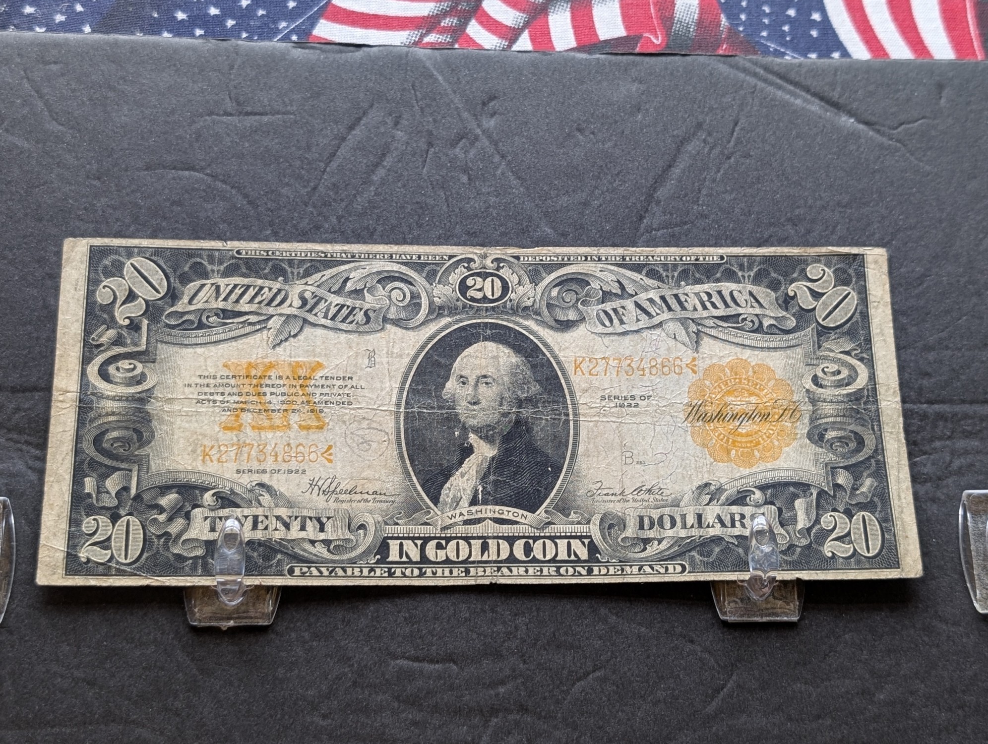 1922 US $20 Gold Certificate, Fr. 1187 - Speelman-White Signatures
