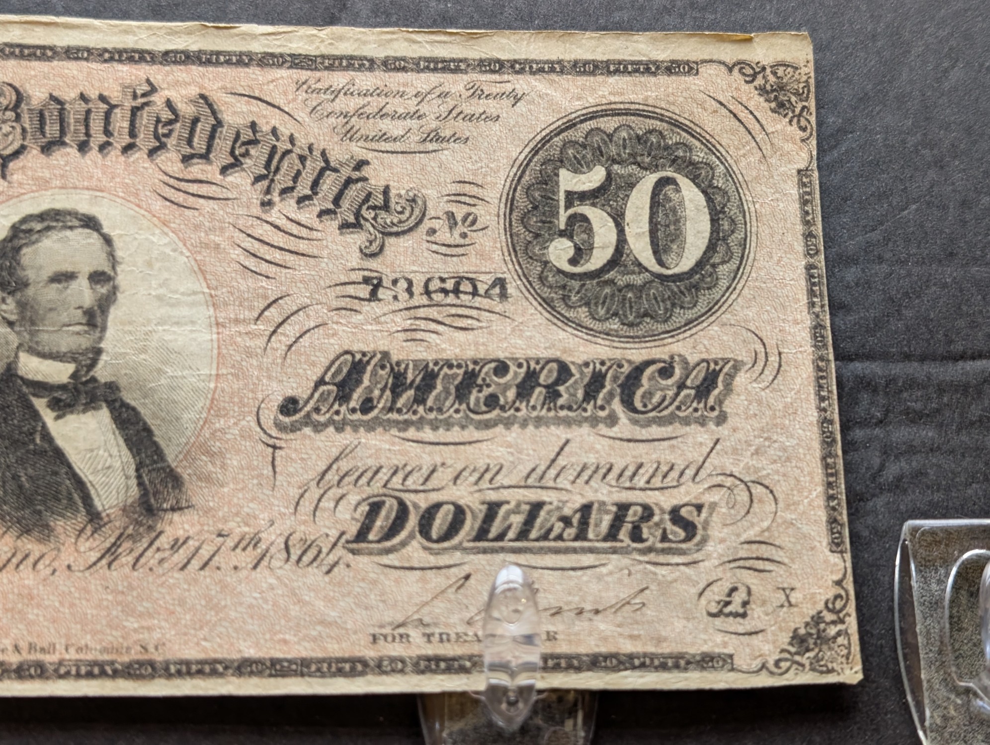 1864 Confederate States of America $50 Note, T-66, Issued in Virginia