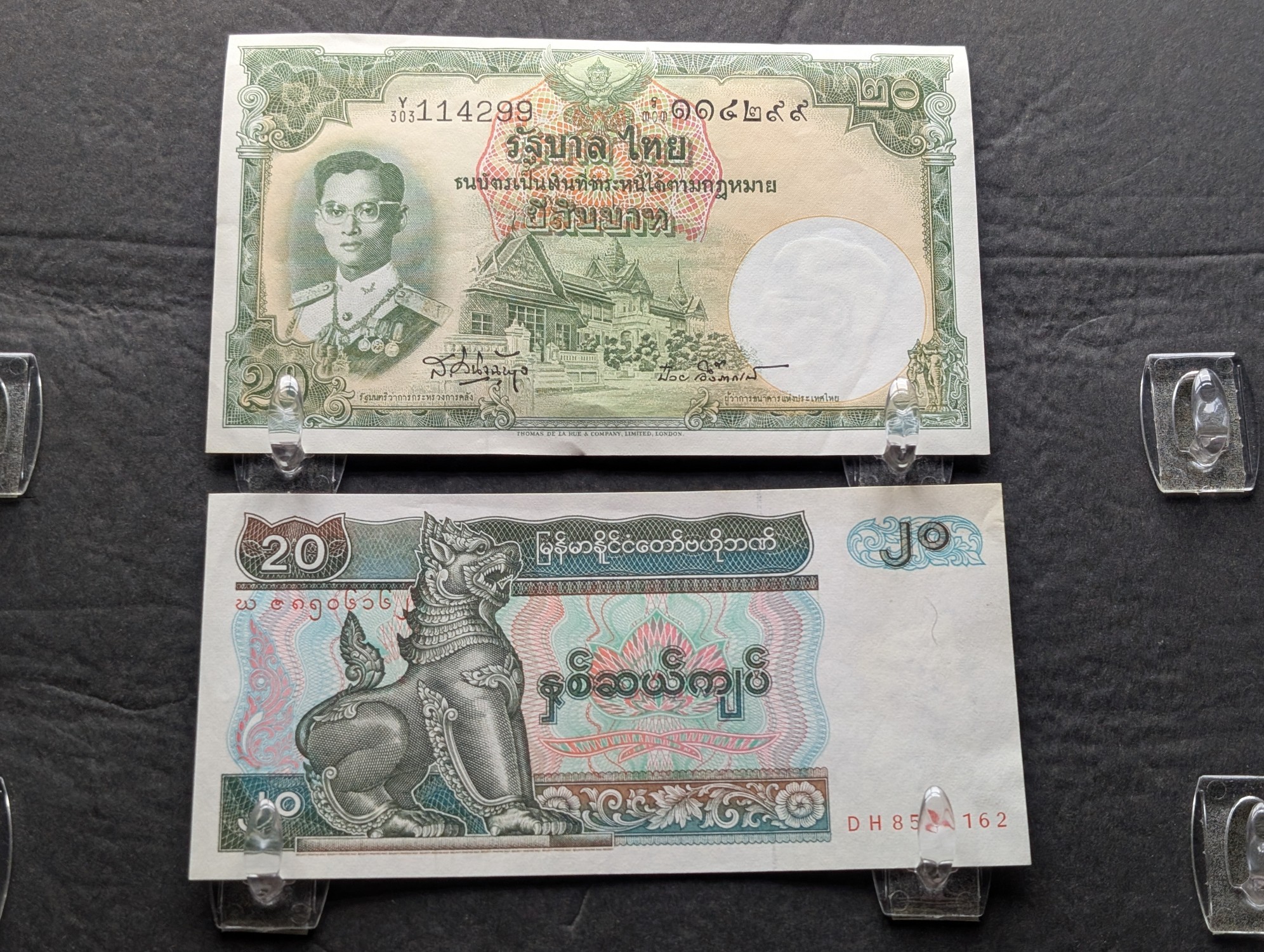 Thailand 20 Baht and Myanmar 20 Kyats Banknotes
