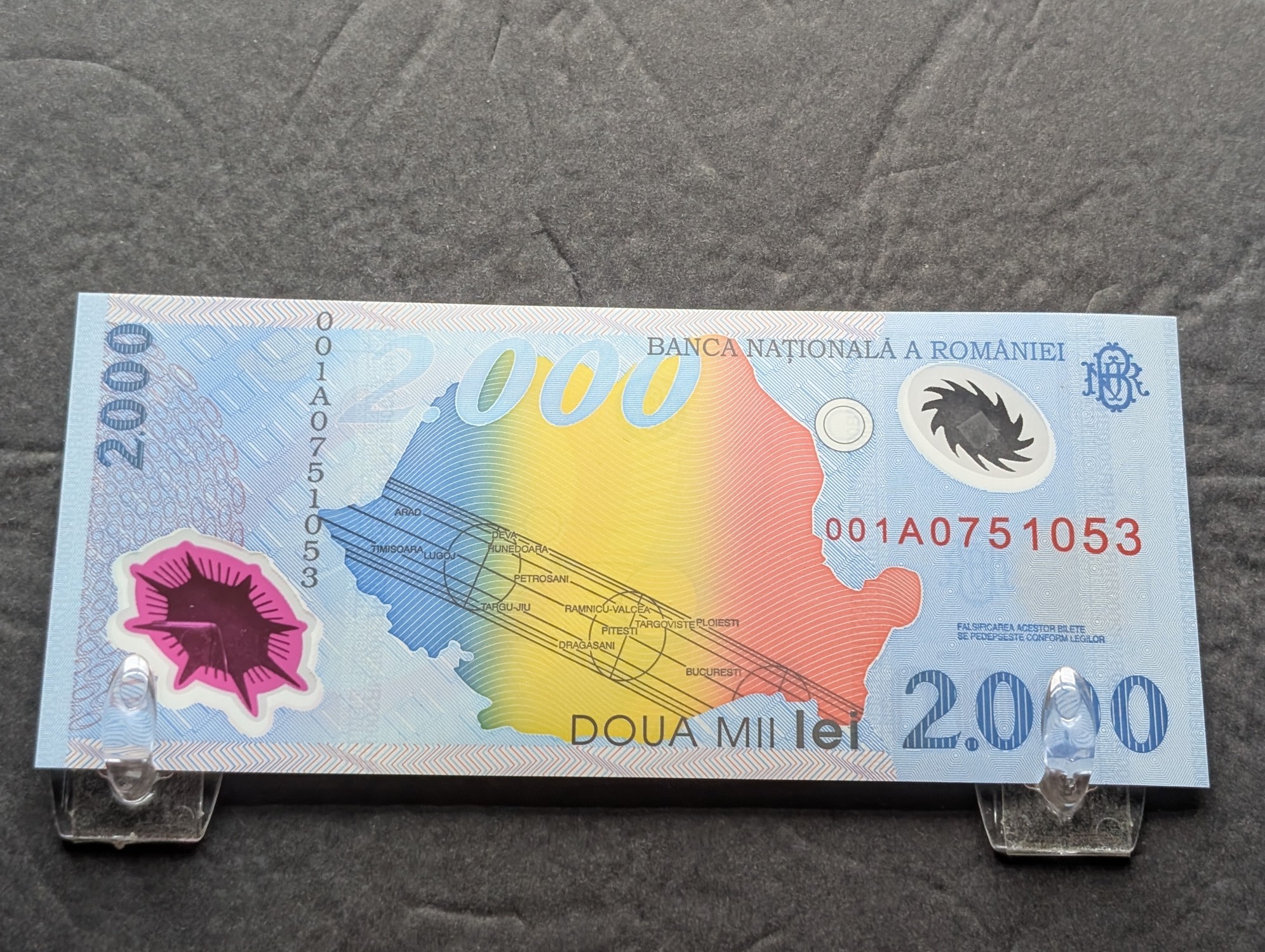 1999 Romania 2,000 Lei Commemorative Polymer Banknote - Total Solar Eclipse