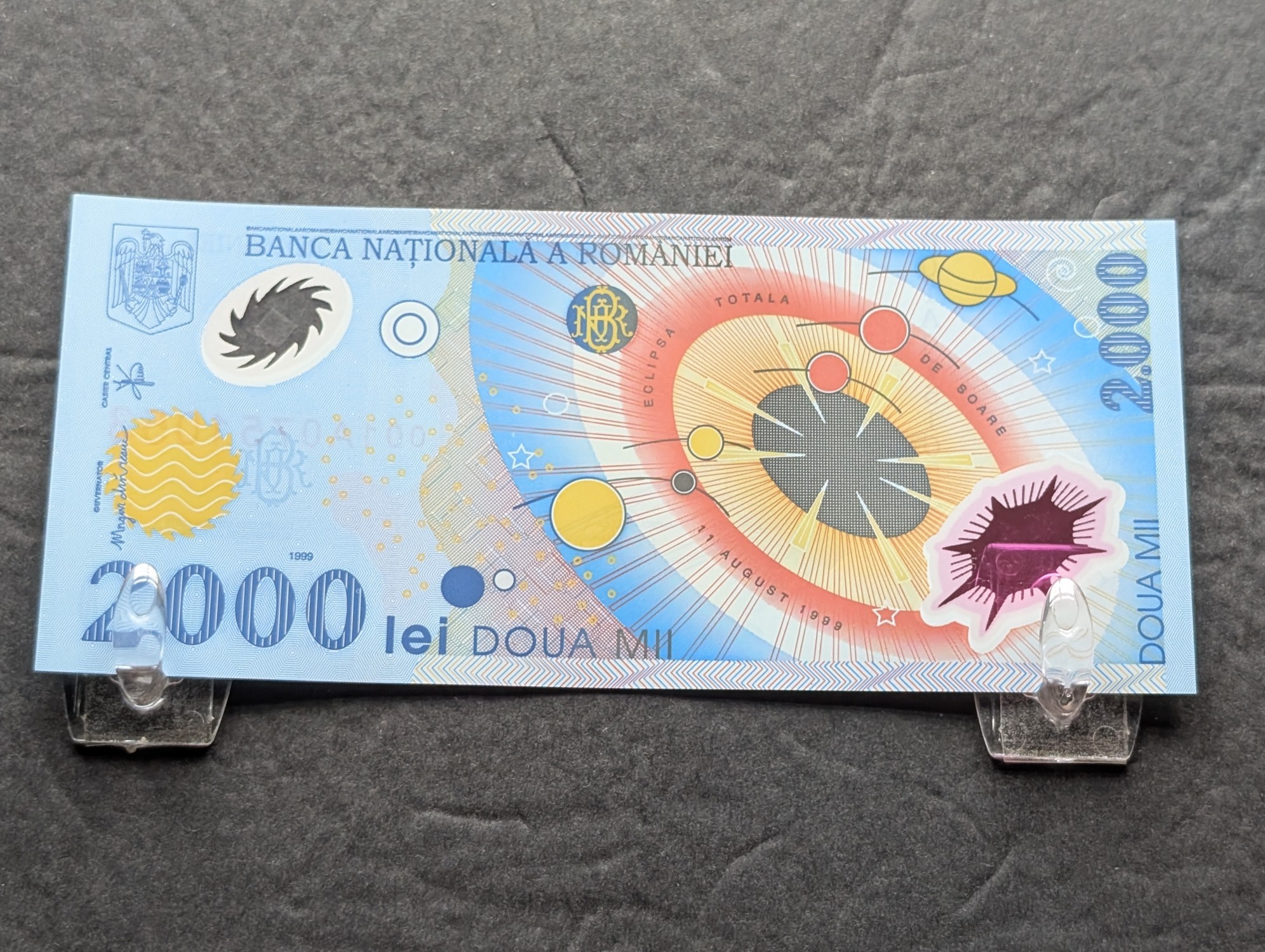 1999 Romania 2,000 Lei Commemorative Polymer Banknote - Total Solar Eclipse