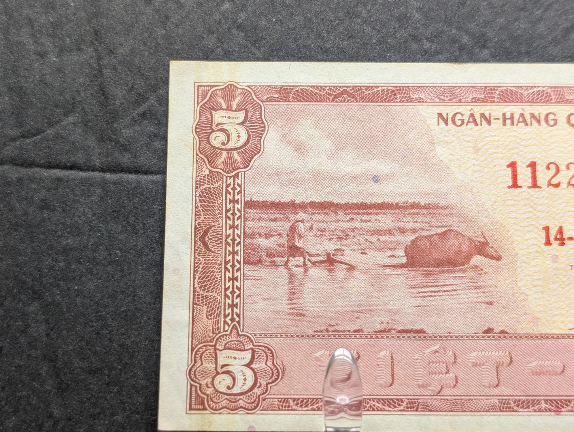 Republic of Vietnam 5, 20, and 50 D?ng Banknotes – 5 D?ng with Repeater Serial Number 112233
