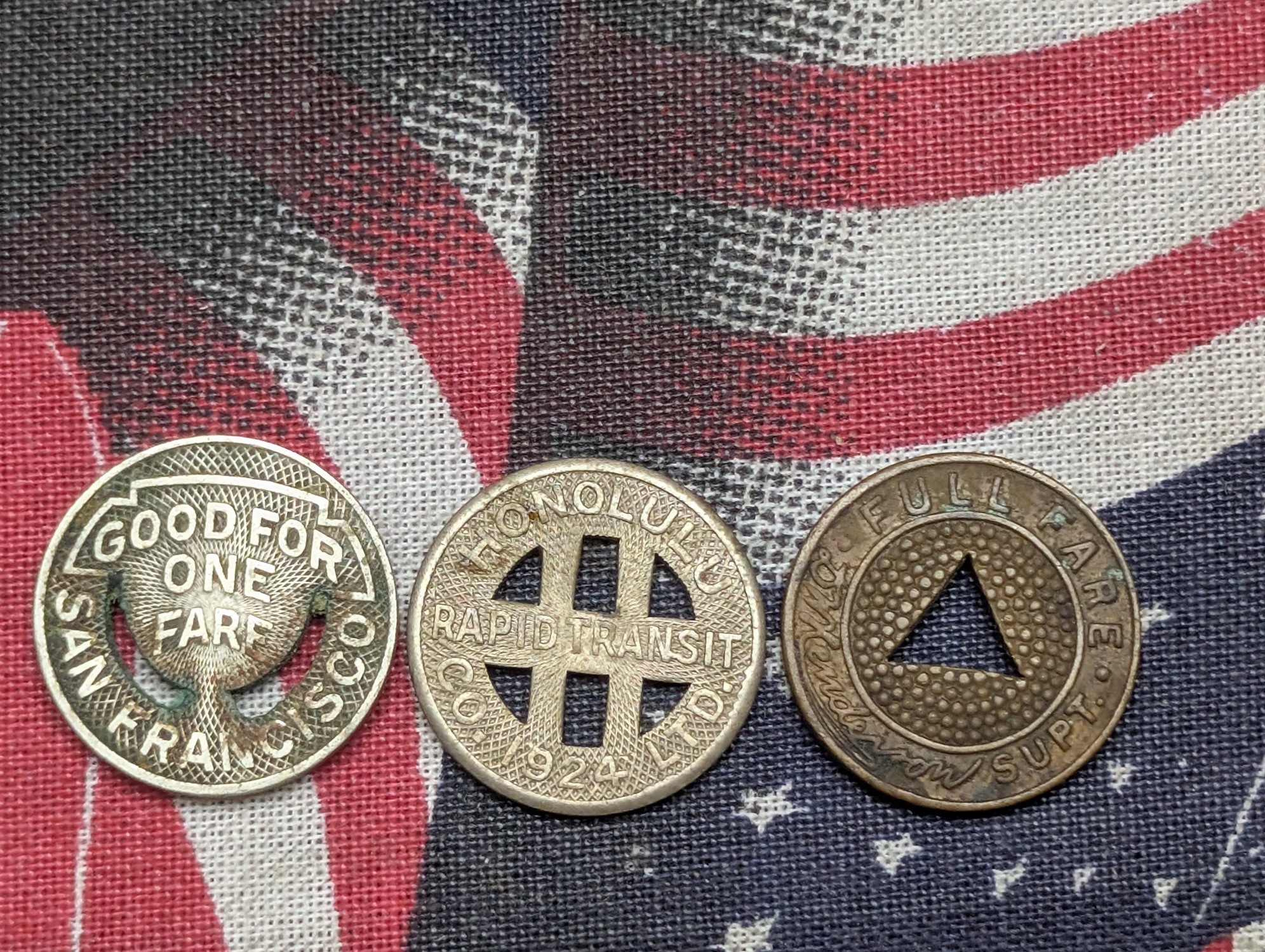 (6) Assorted US Municipal Transit Fare Tokens, Mixed Dates