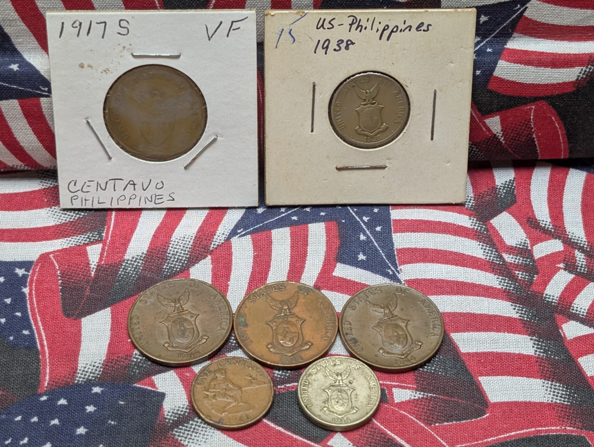 1917-S, 1938, 1944 Wartime & 1963 Philippines Centavo and Five Centavos