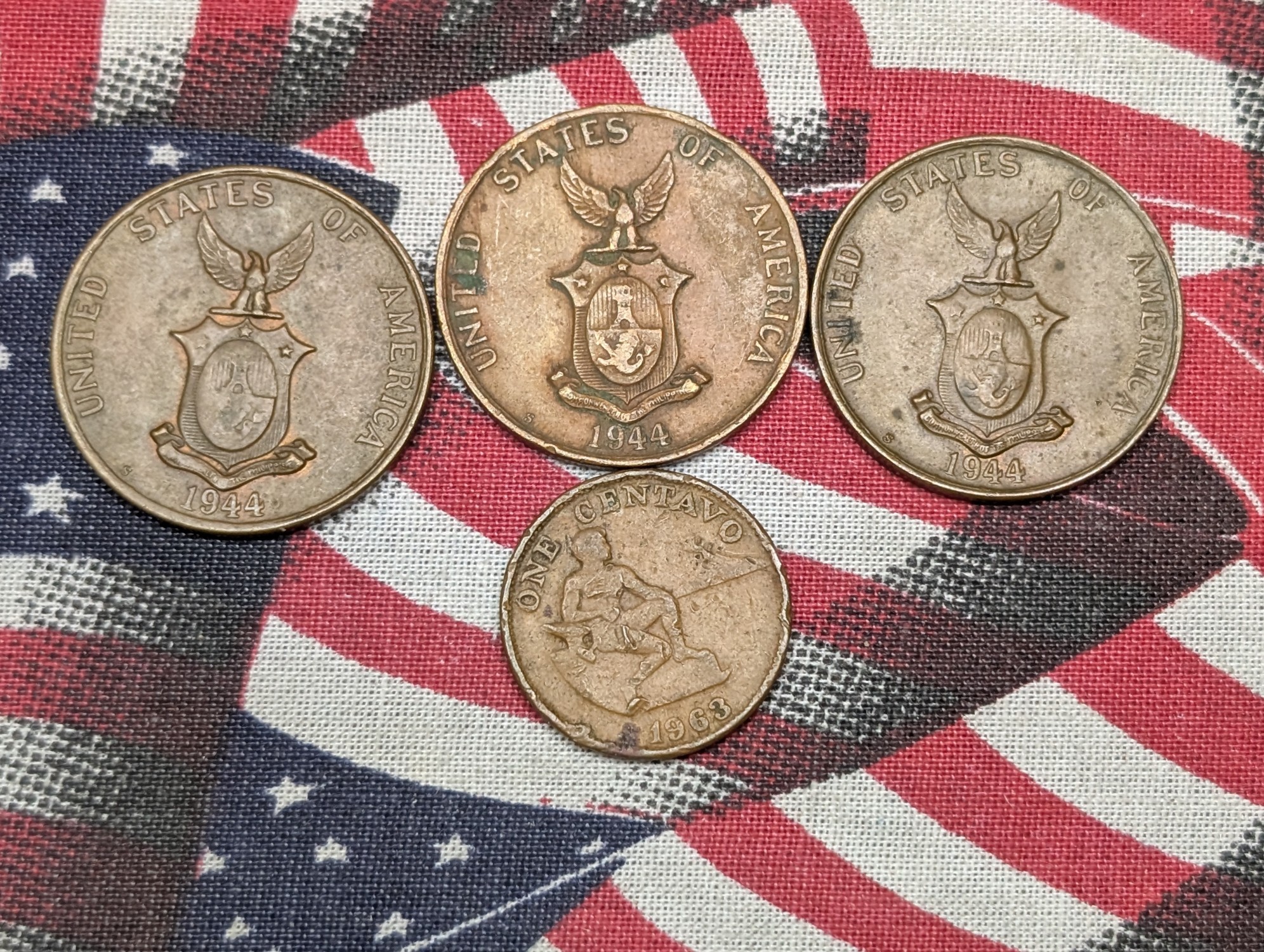 1917-S, 1938, 1944 Wartime & 1963 Philippines Centavo and Five Centavos