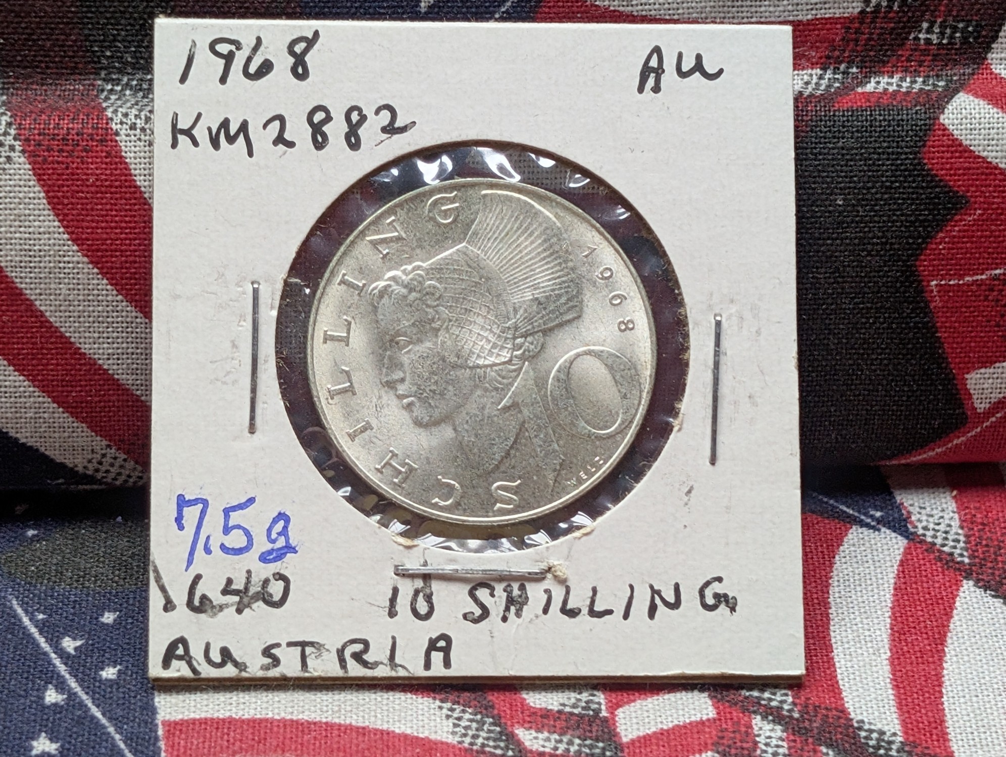 1968 Austria 10 Schilling, .640 Fine Silver, KM-2882