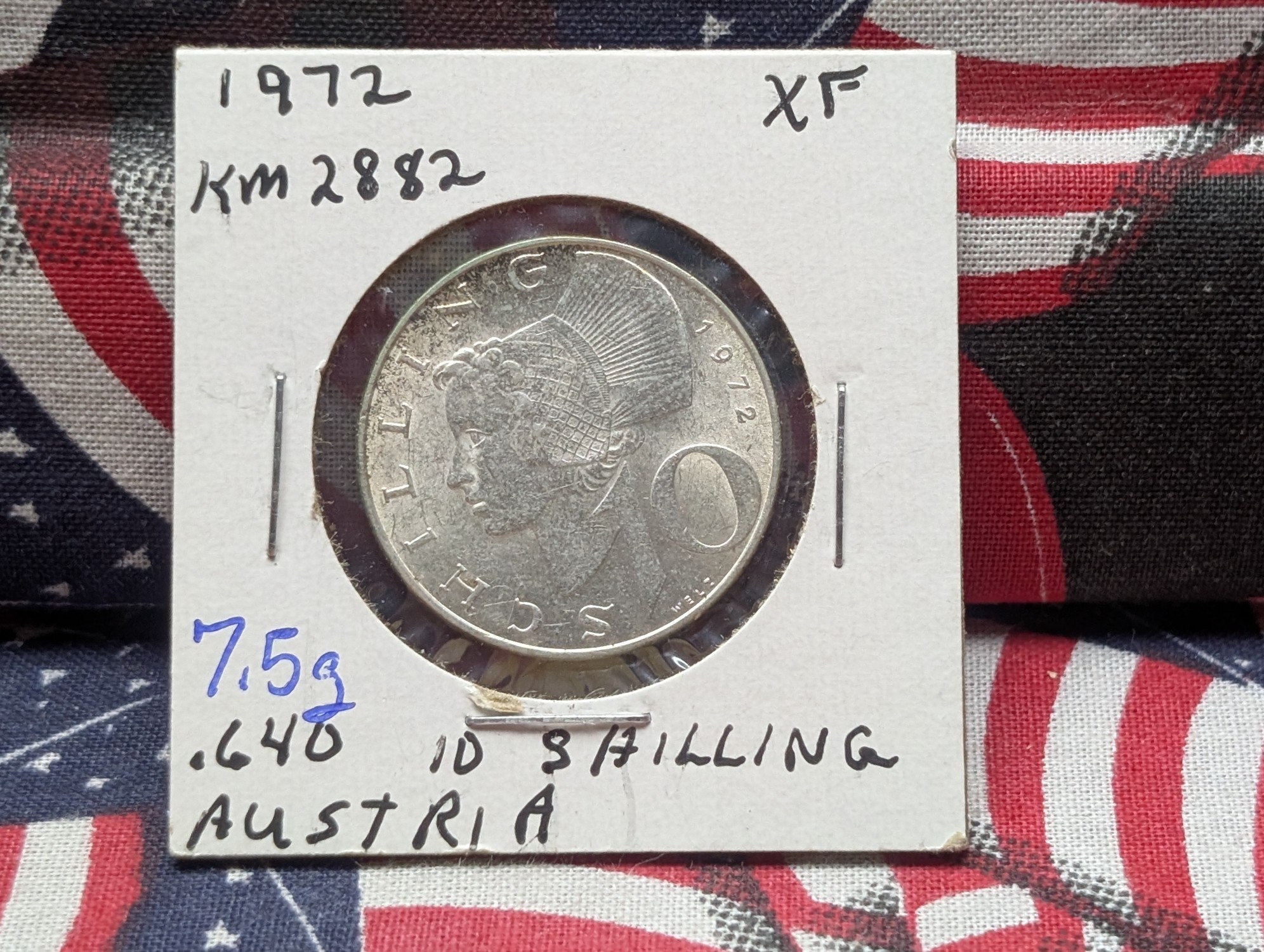 1972 Austria 10 Schilling, .640 Silver, KM# 2882, XF - 7.5 Grams
