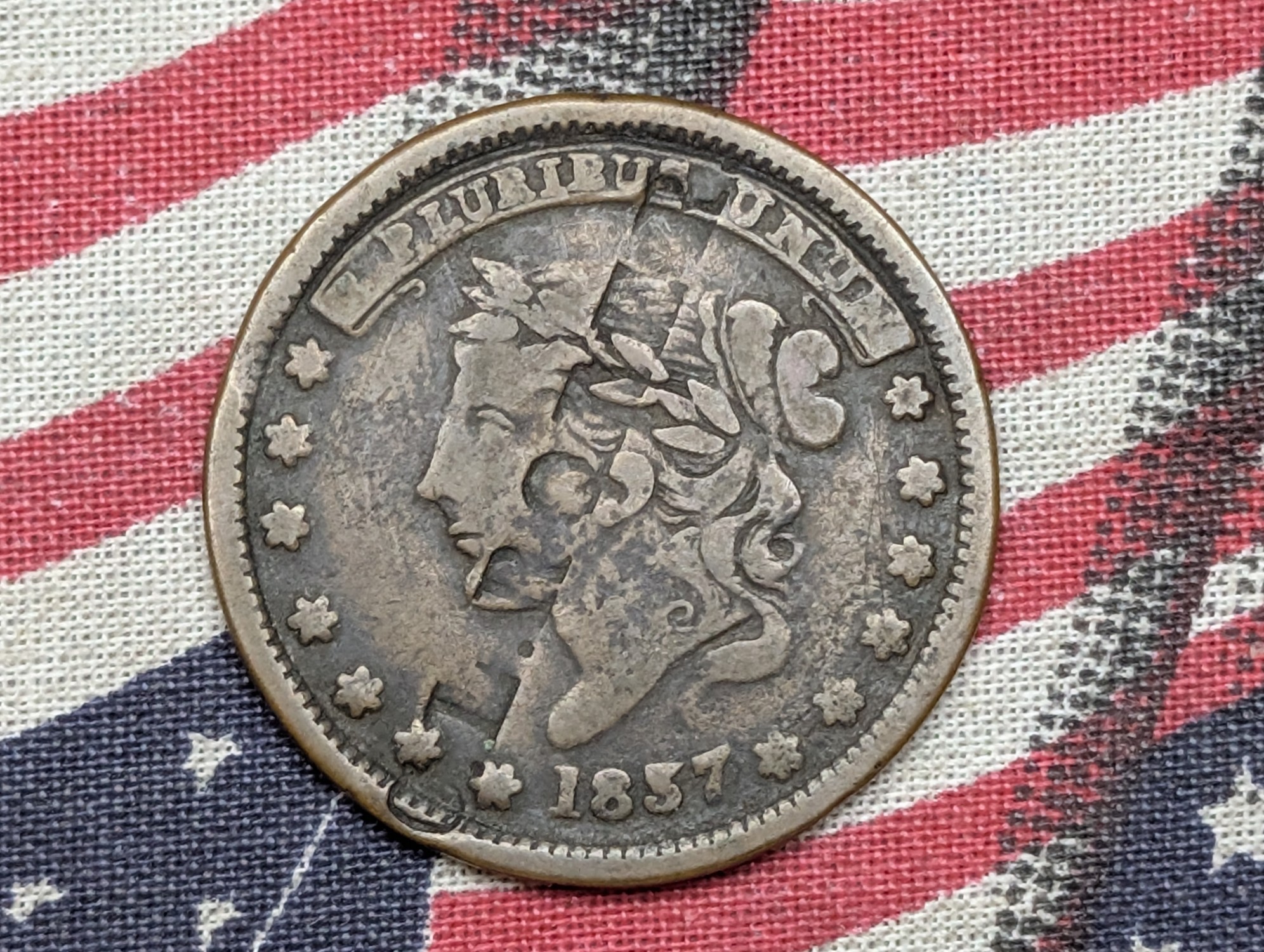 1837 US Not One Cent Millions For Defense Hard Times Token, HT-49, L. ROYER Counterstamp