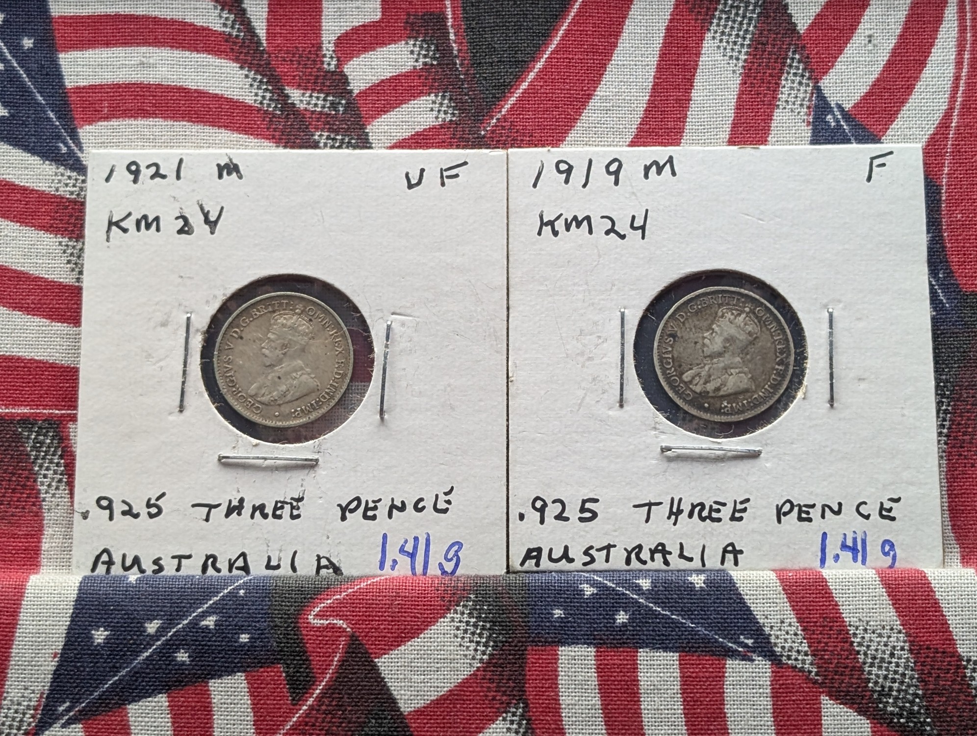 1919-M & 1921-M Australia Threepence, .925 Silver KM-24