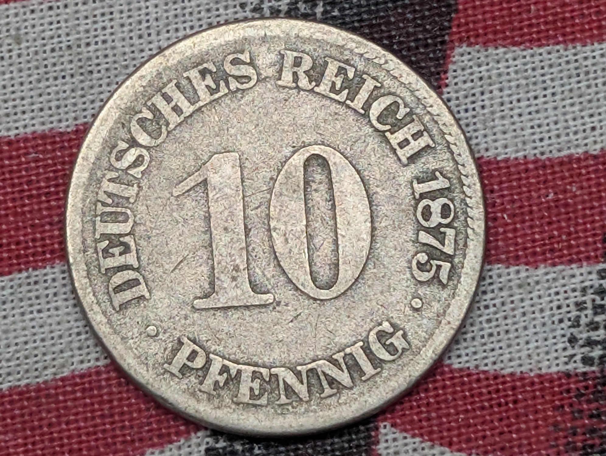 1875-H United Kingdom Farthing and Germany 1875-F 2 Pfennig Bronze & 1875-E 10 Pfennig Cupro-Nickel