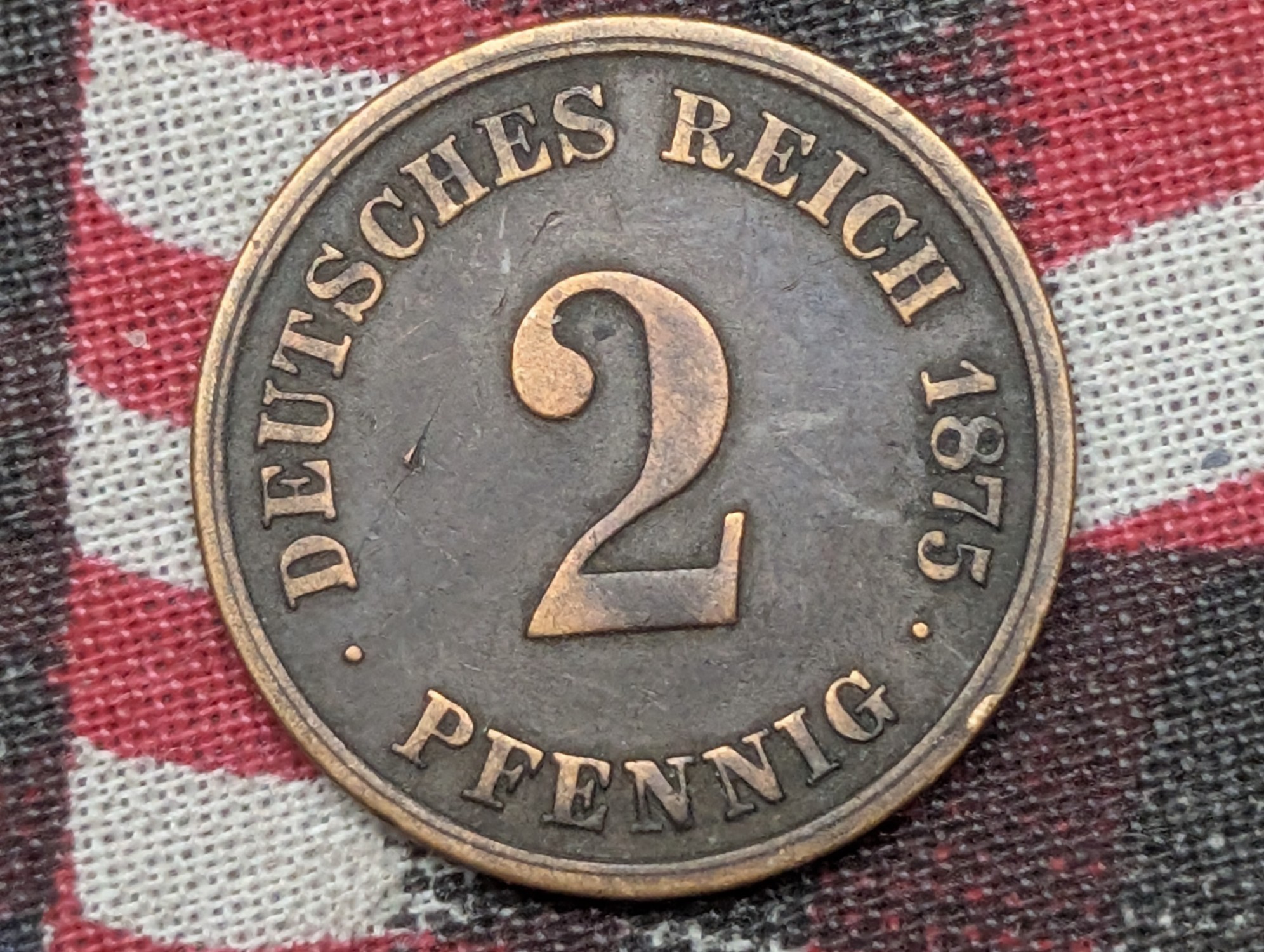 1875-H United Kingdom Farthing and Germany 1875-F 2 Pfennig Bronze & 1875-E 10 Pfennig Cupro-Nickel