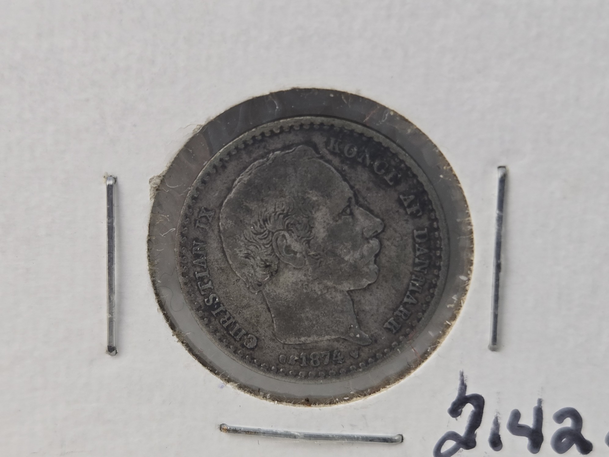1874 Denmark 25 Øre, .600 Silver, KM 796.1, 2.42 Grams
