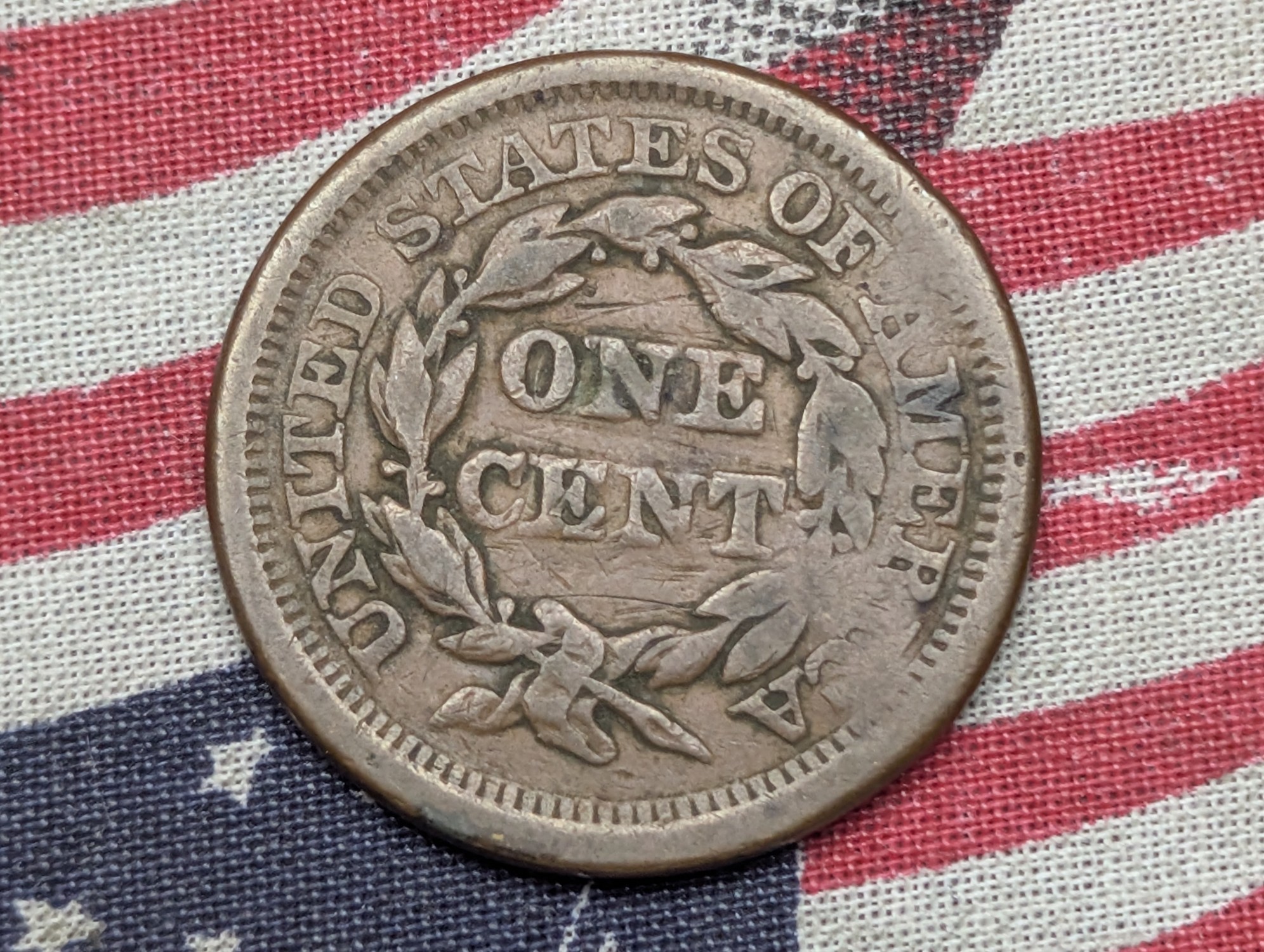 1853 US Braided Hair Large Cent with W.P. DeWitt Elmira N.Y. Counterstamp