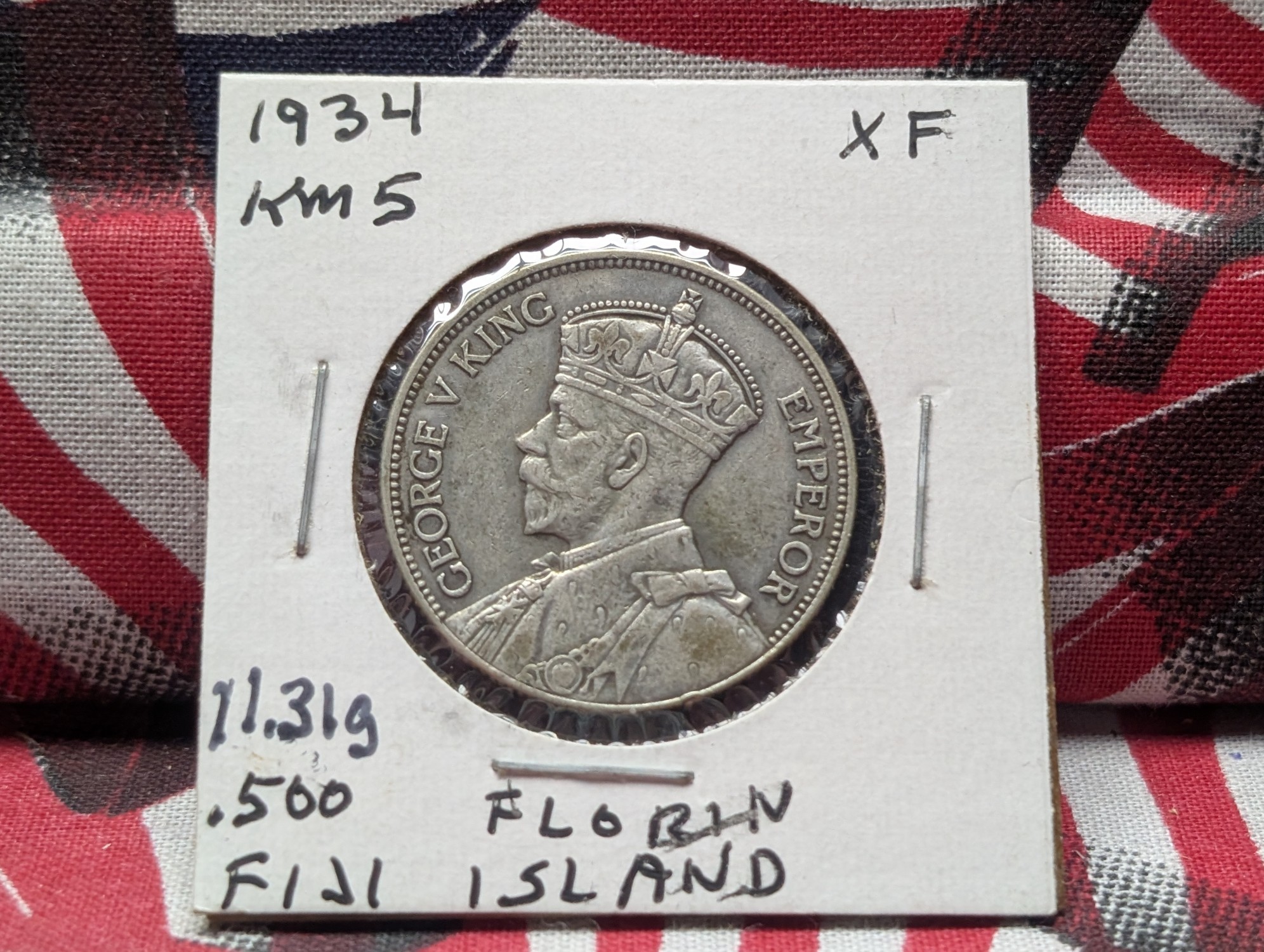 1934 Fiji Island Florin, .500 Silver, KM-5 - 11.31 Grams