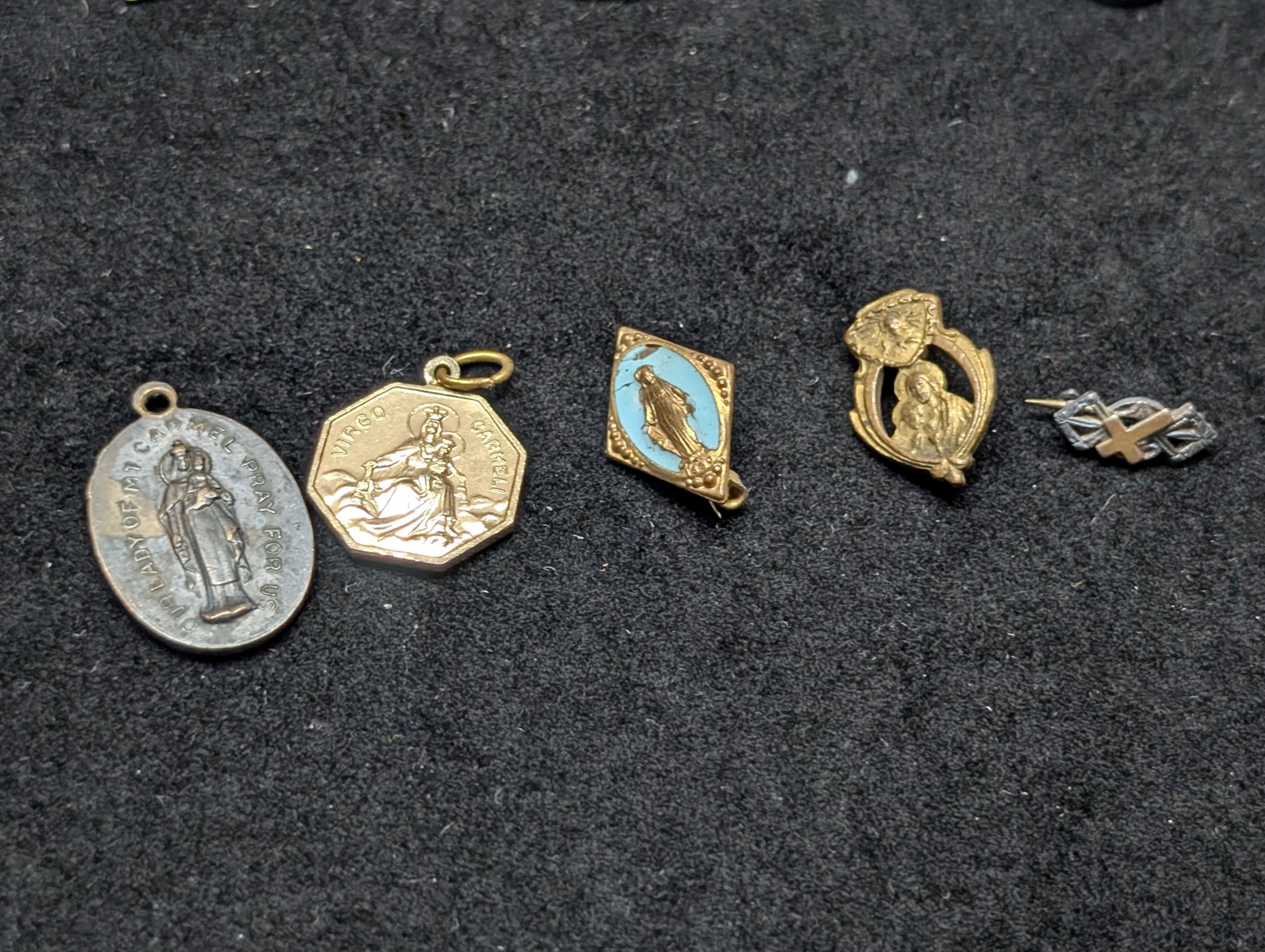 (9) Religious Devotional Medals and Pins, Base Metal