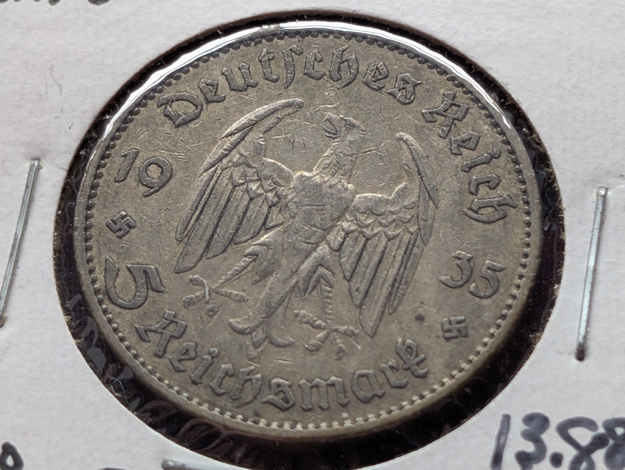 1935 German 5 Reichsmark, .900 Fine Silver, KM 83 - 13.88g
