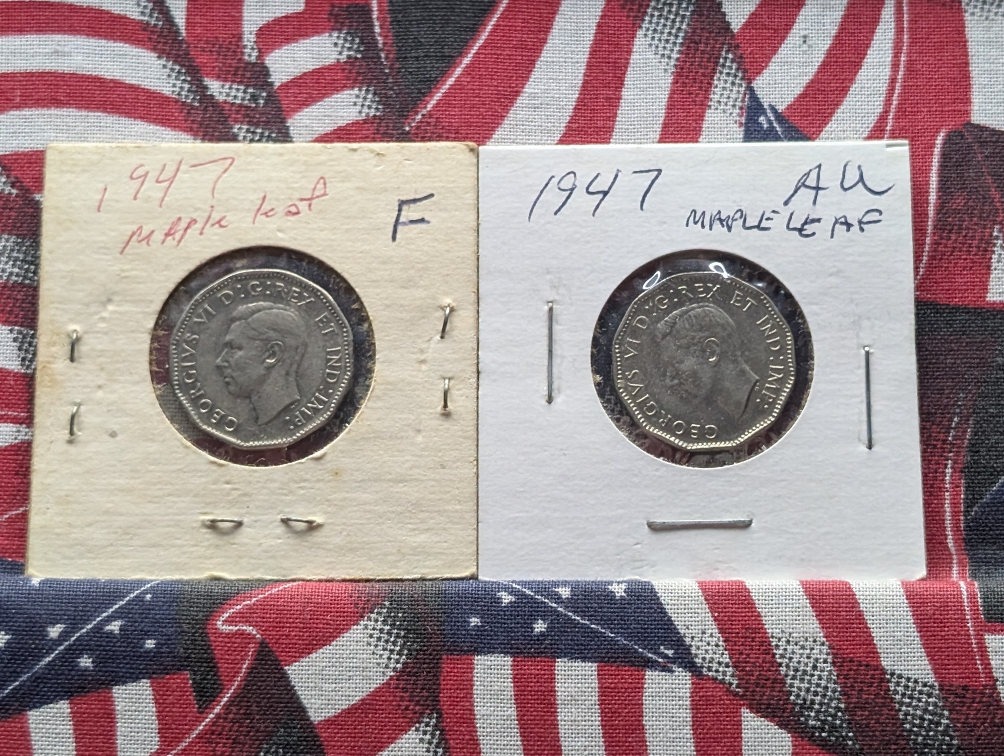 (2) 1947 Canada 5 Cents, Maple Leaf Variety