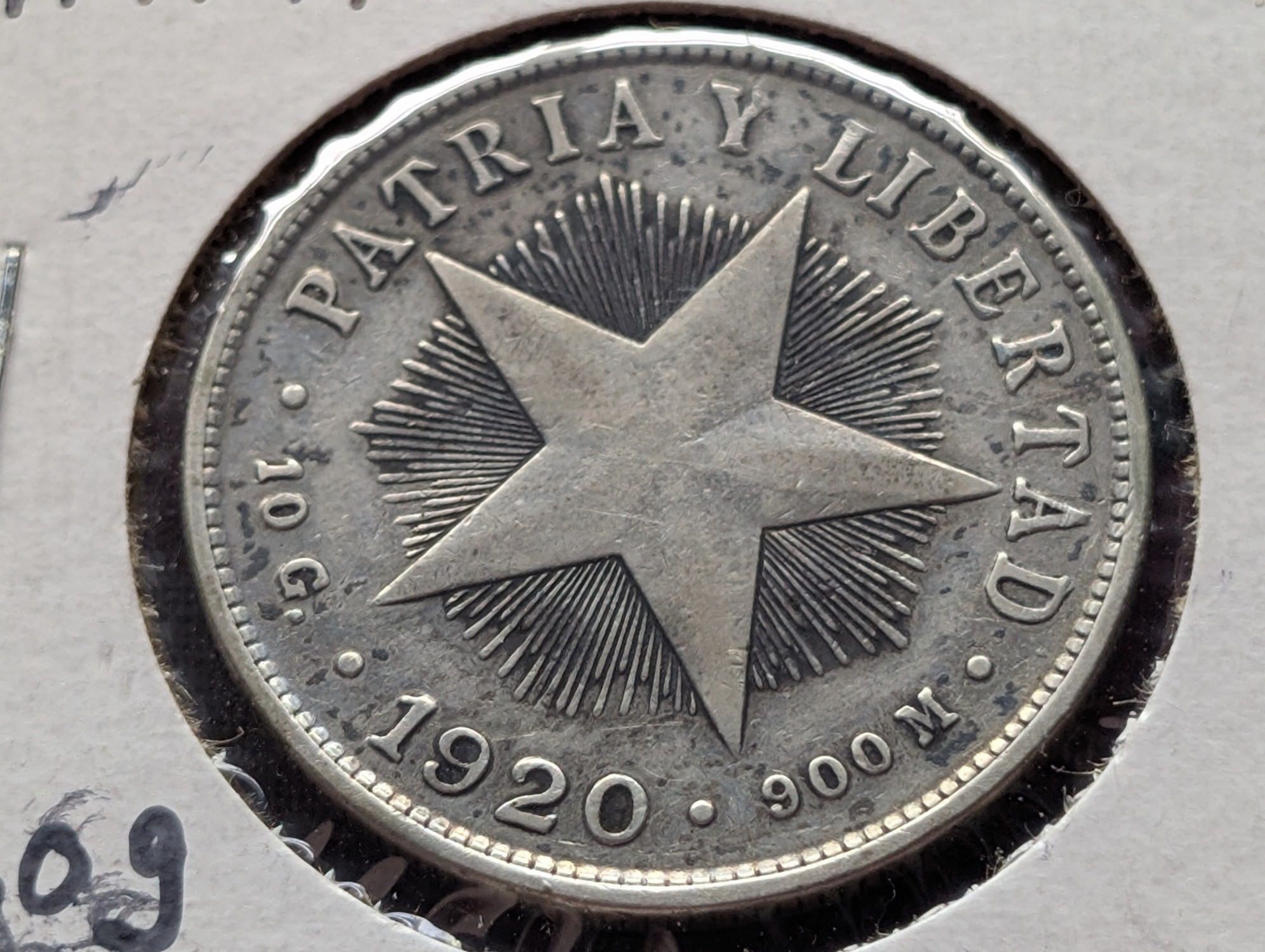 1920 Caribbean 40 Centavos, .900 Silver, KM 14.3, VF