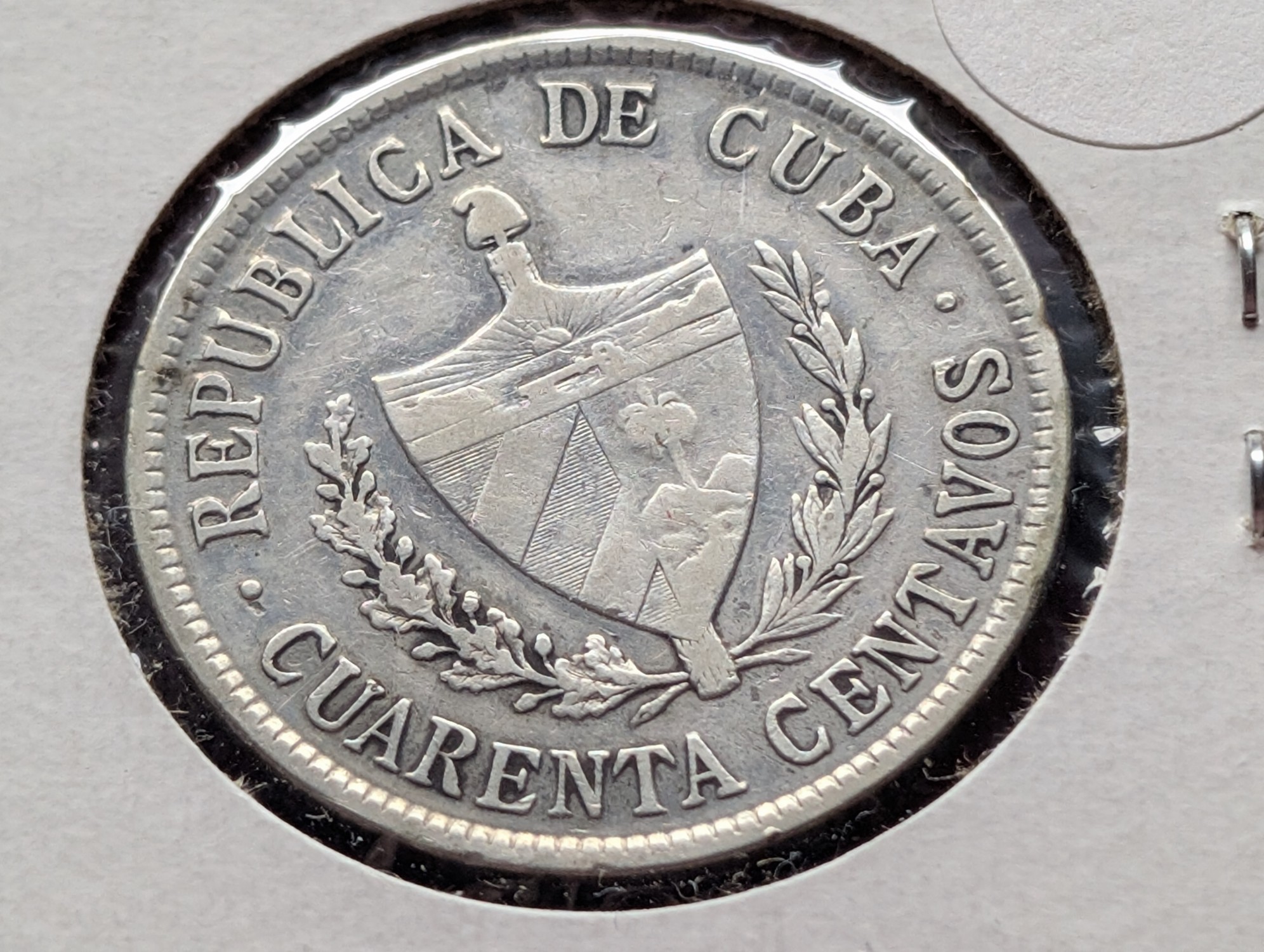 1920 Caribbean 40 Centavos, .900 Silver, KM 14.3, VF