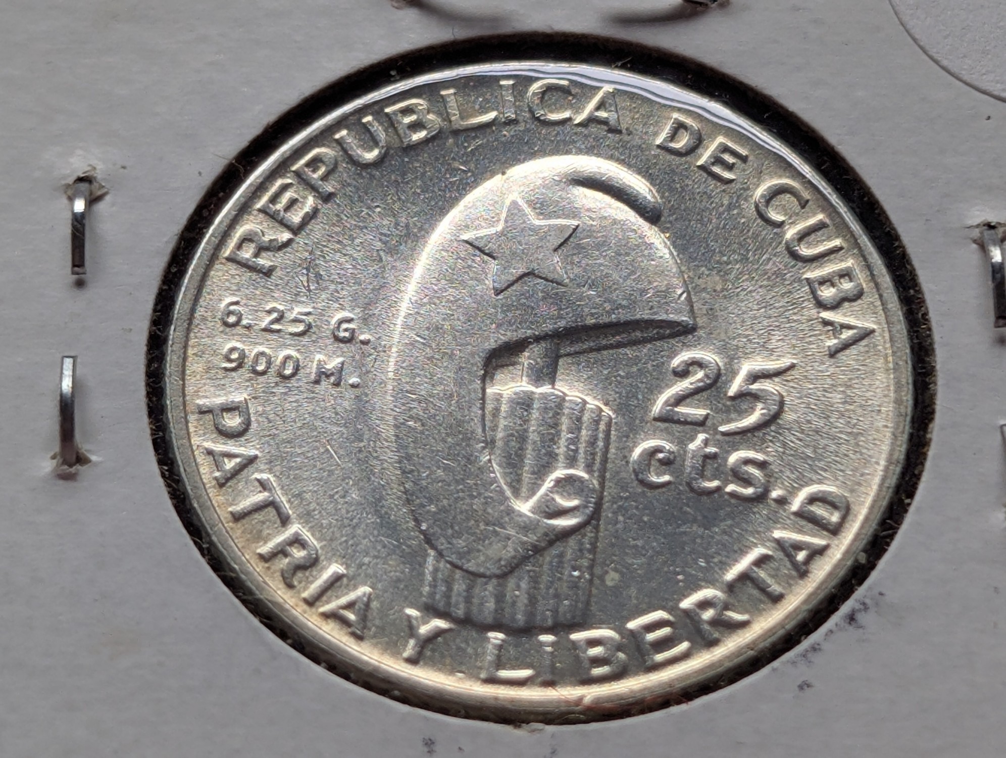 1953 Caribbean 25 Centavos, 90% Silver, 6.25g, KM-27