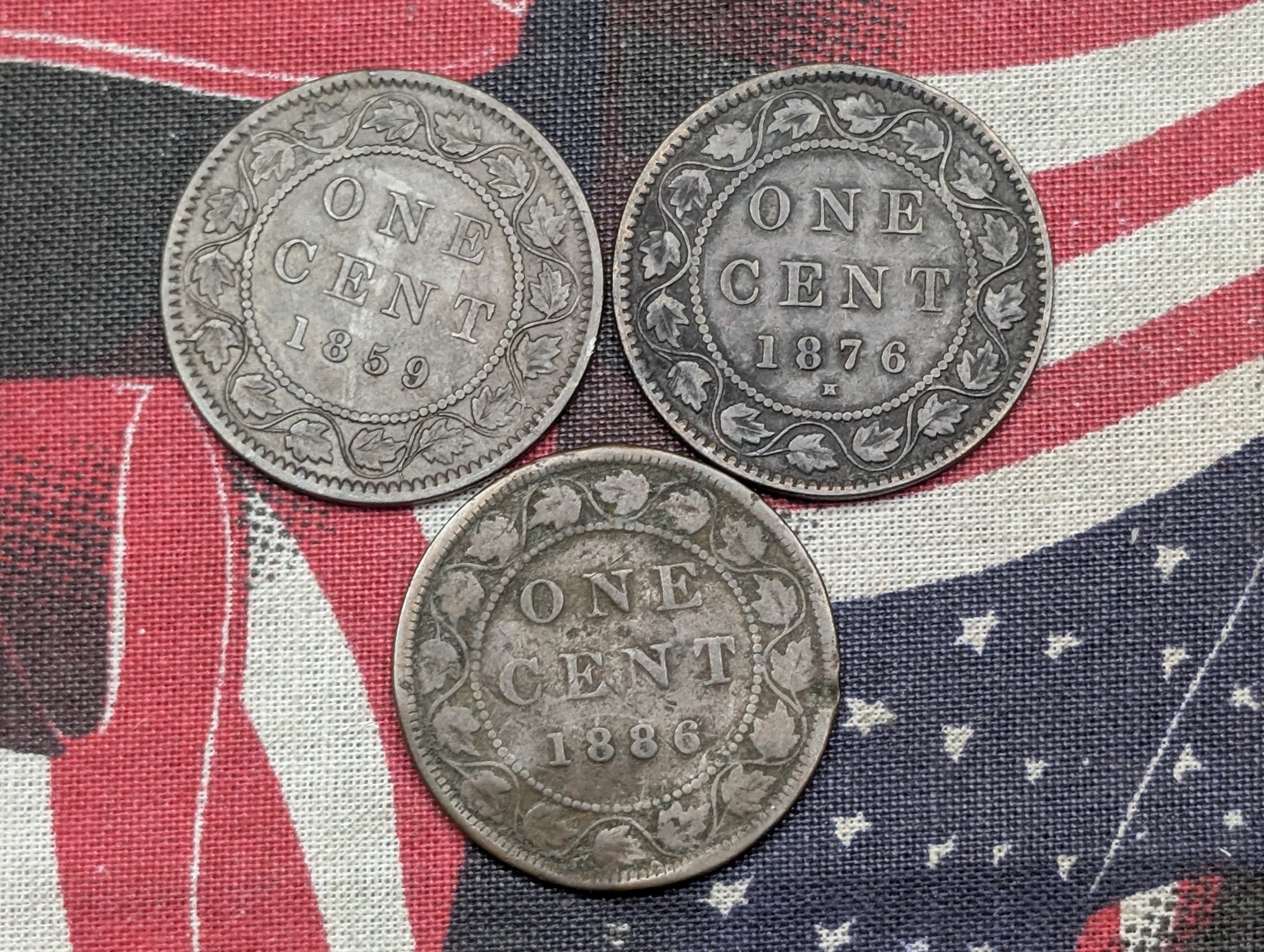1859, 1876-H, and 1886 Canada Large Cents
