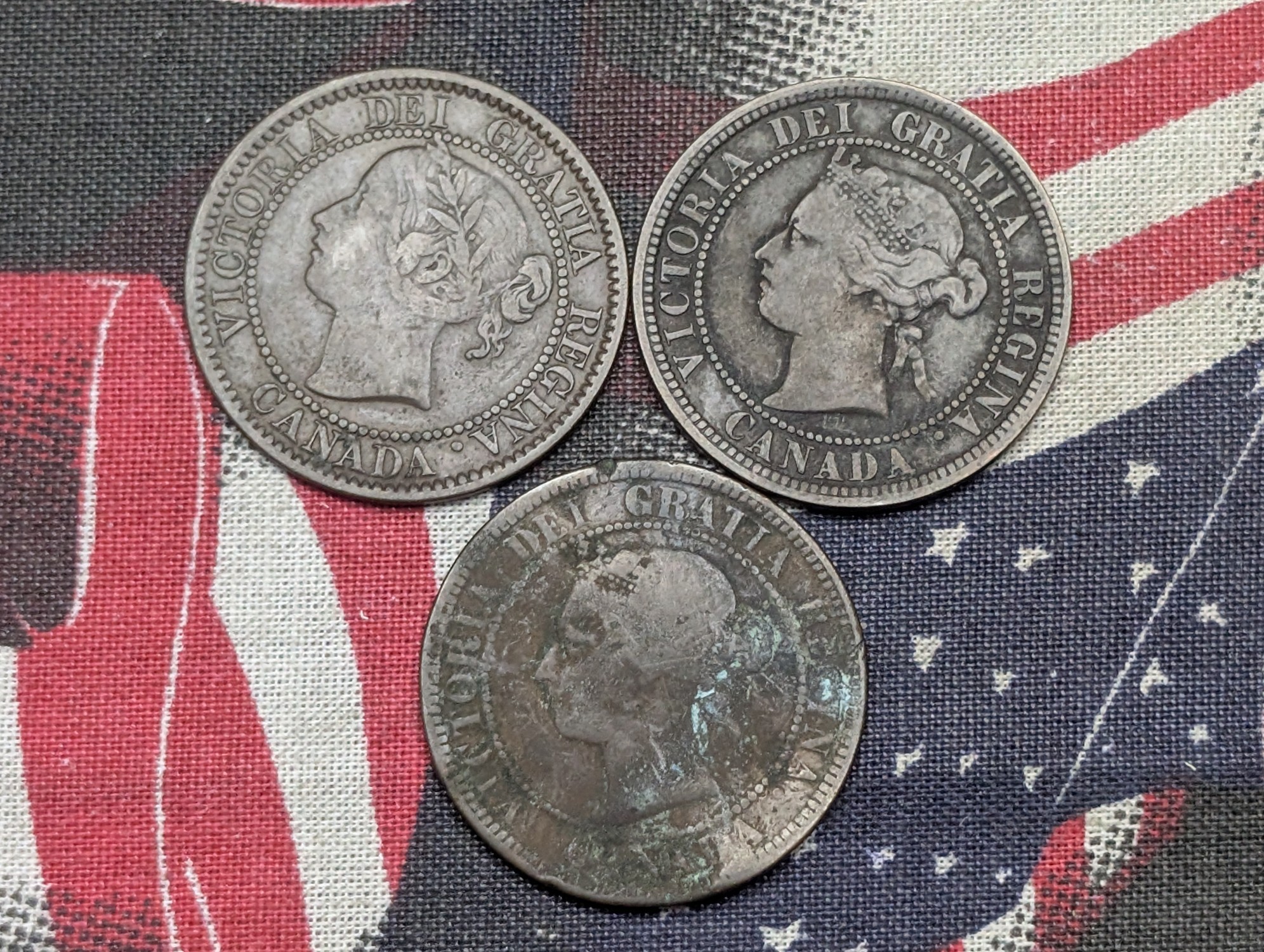 1859, 1876-H, and 1886 Canada Large Cents