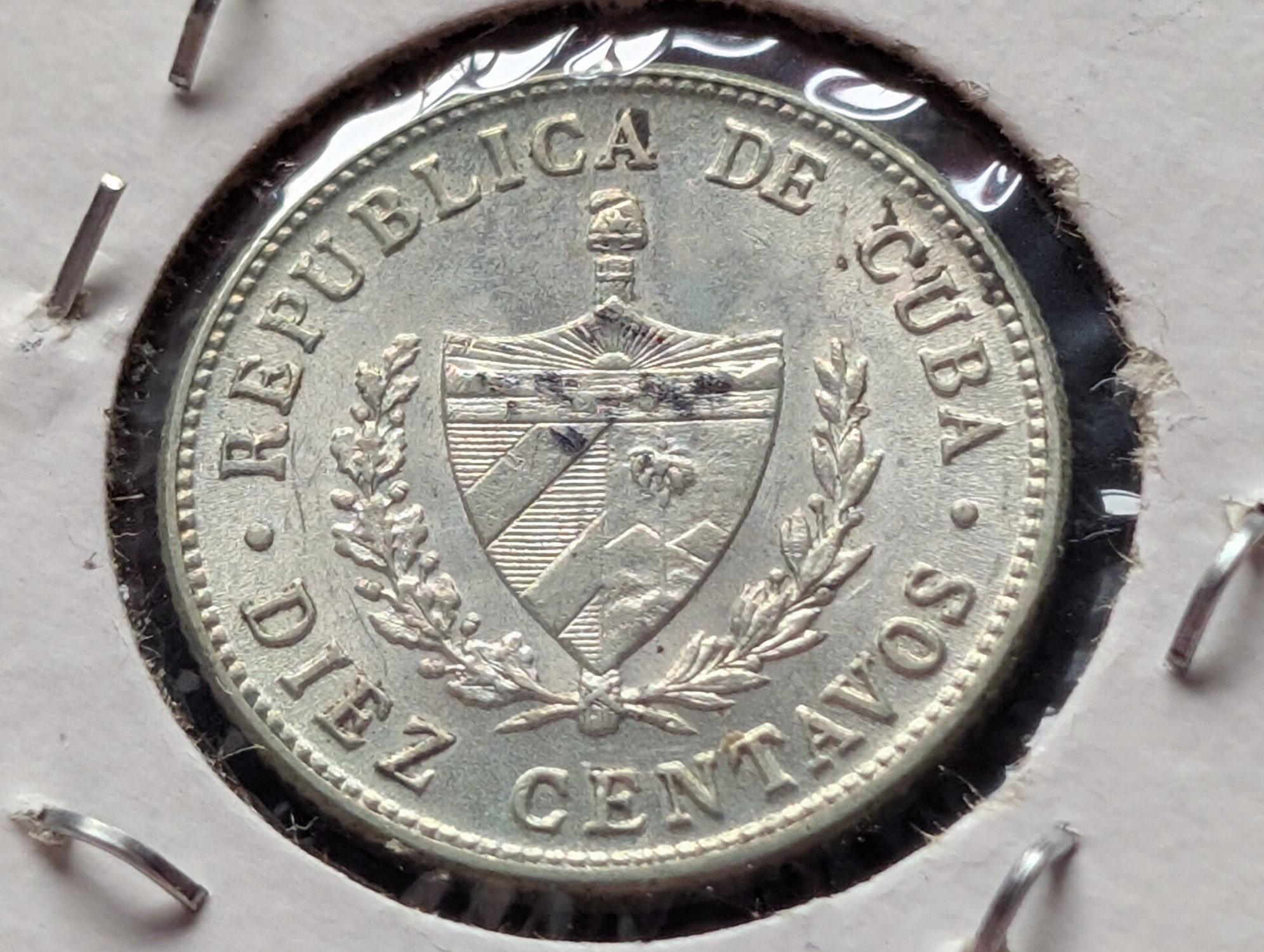 1948 Caribbean 10 Centavos, 90% Silver, KM A12, AU, 2.56g