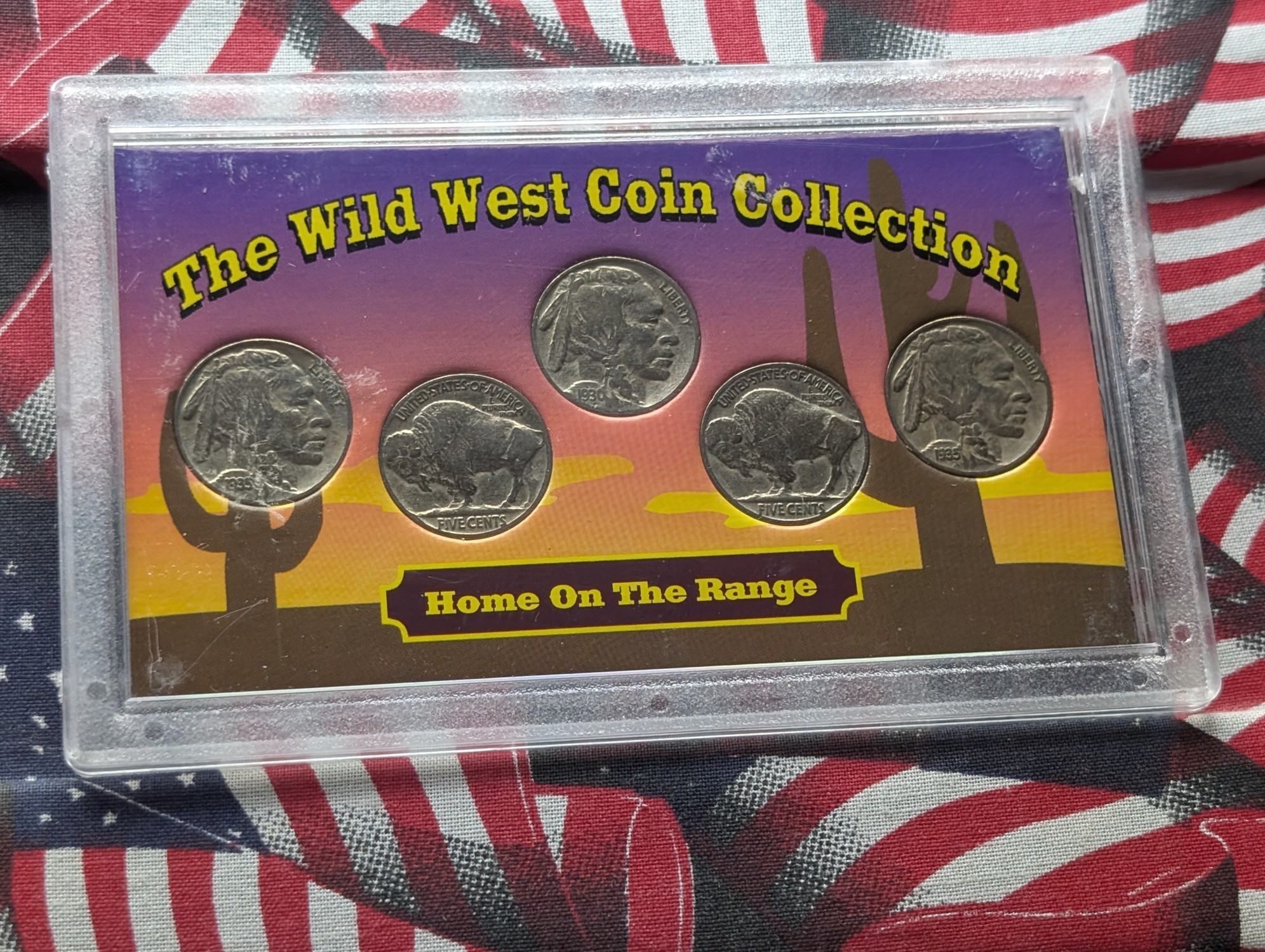 (6) Indian Head Buffalo Nickels In The Wild West Coin Collection Set - Home on The Range in Display