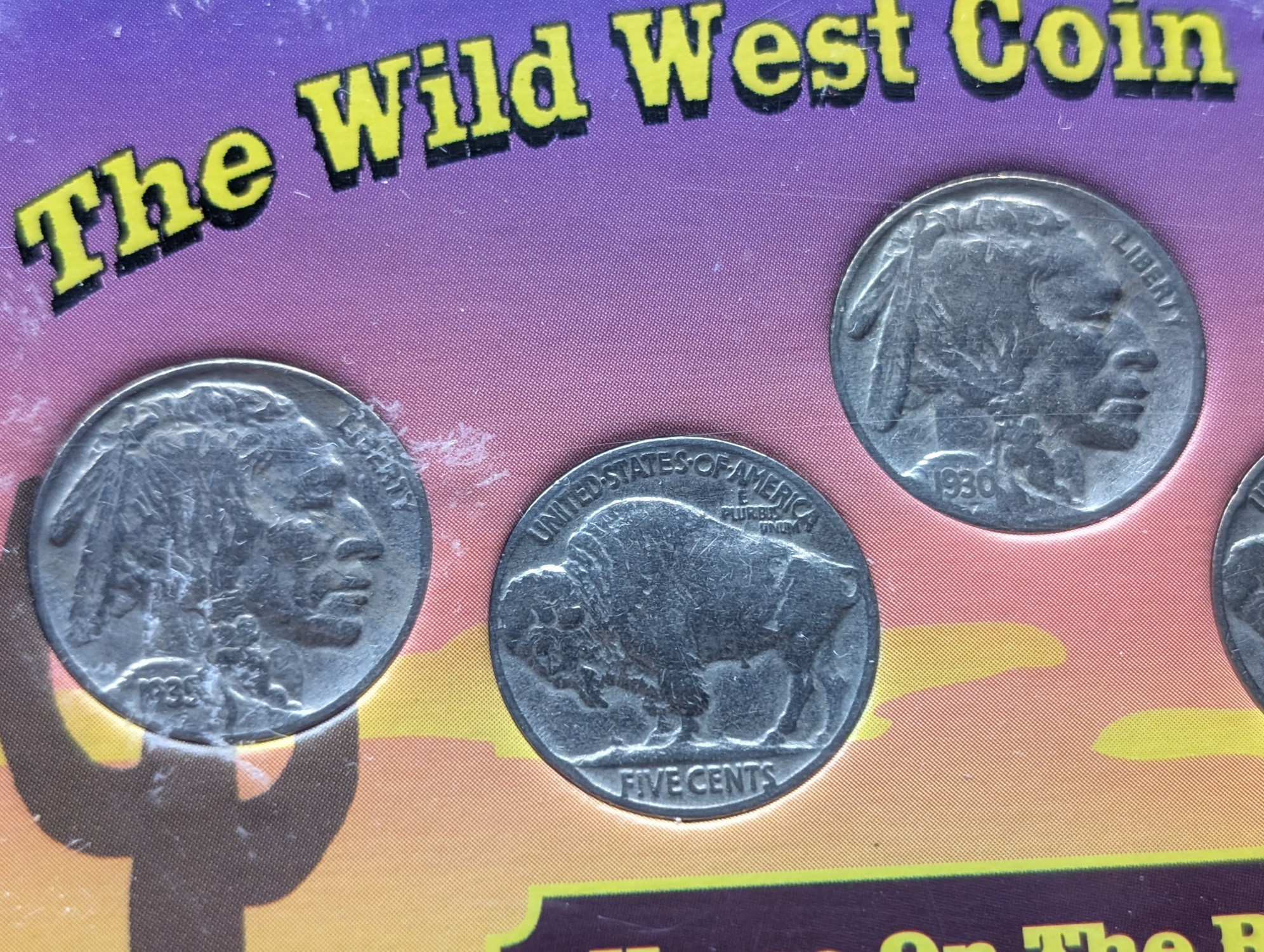 (6) Indian Head Buffalo Nickels In The Wild West Coin Collection Set - Home on The Range in Display