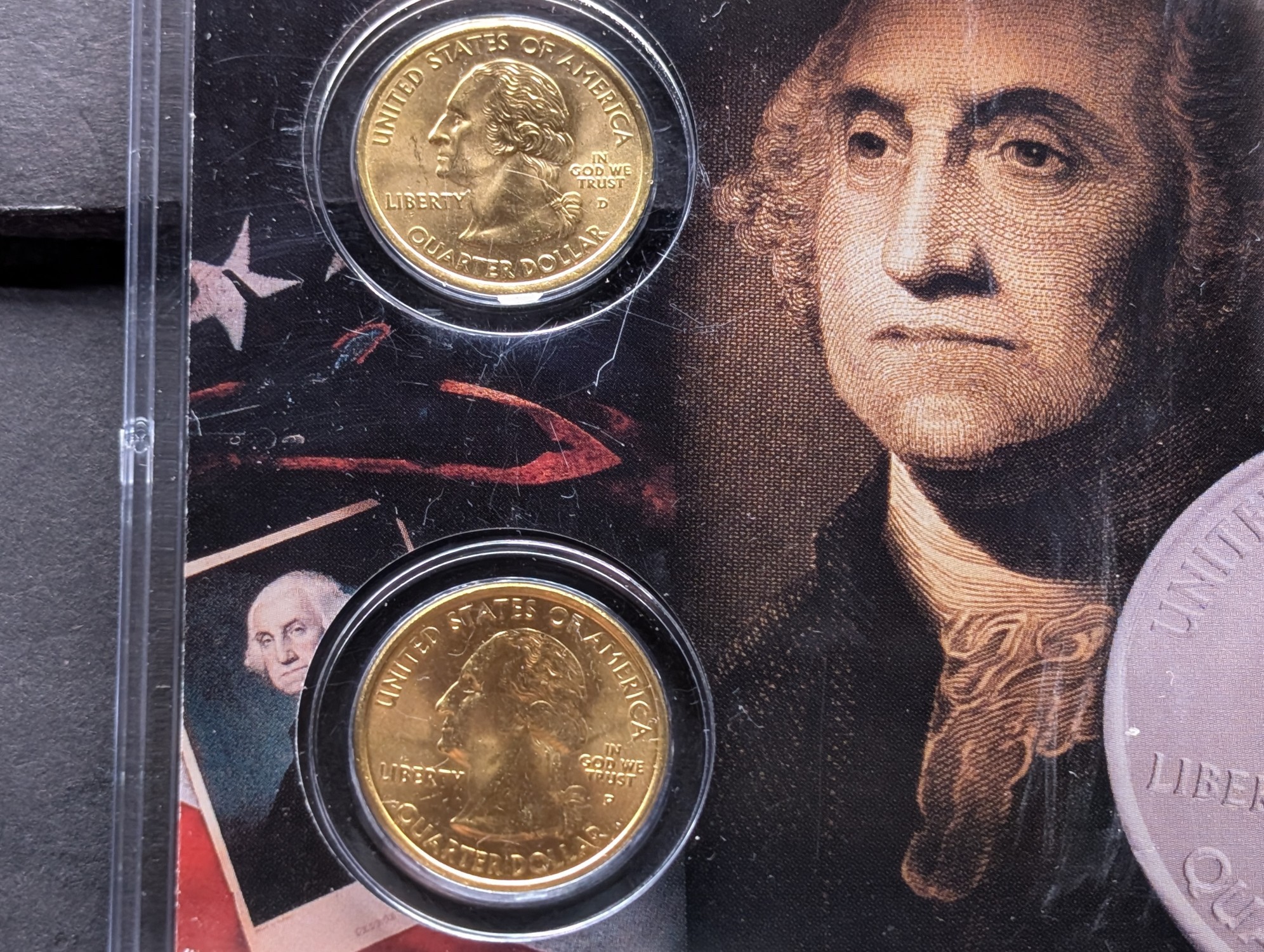 Gold (LAYERED) P&D Mint 2001 Vermont Statehood & 2020 Marsh-Billings-Rockefeller ATB National Park Quarter 4-Coin Collection in Protective P