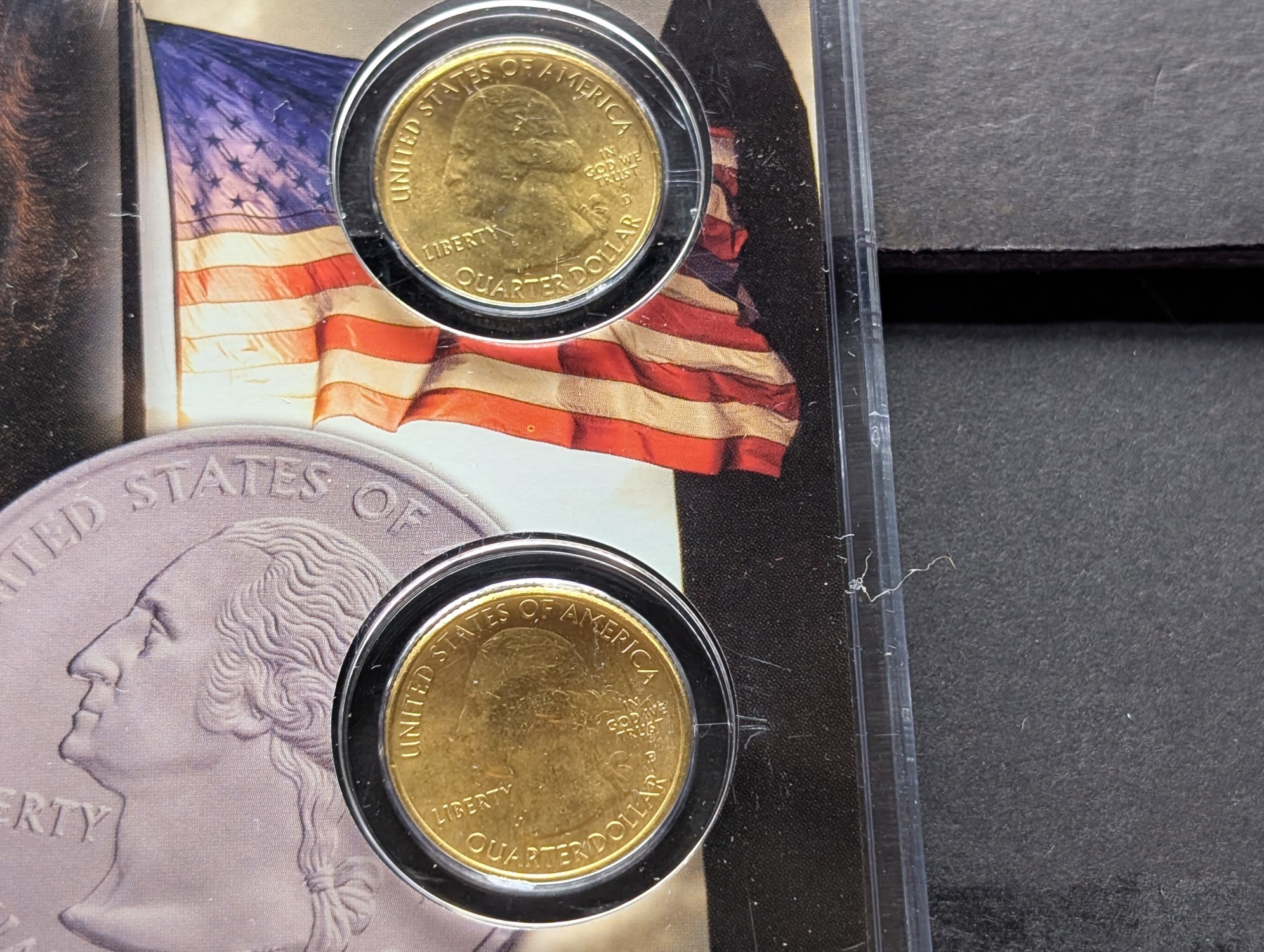 Gold (LAYERED) P&D Mint 2001 Vermont Statehood & 2020 Marsh-Billings-Rockefeller ATB National Park Quarter 4-Coin Collection in Protective P
