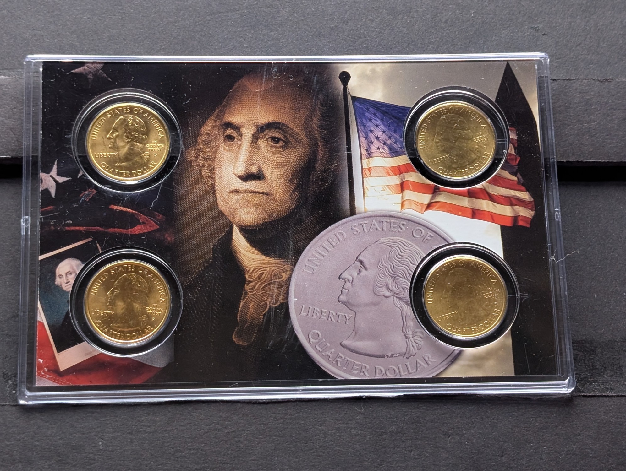 Gold (LAYERED) P&D Mint 2001 Vermont Statehood & 2020 Marsh-Billings-Rockefeller ATB National Park Quarter 4-Coin Collection in Protective P