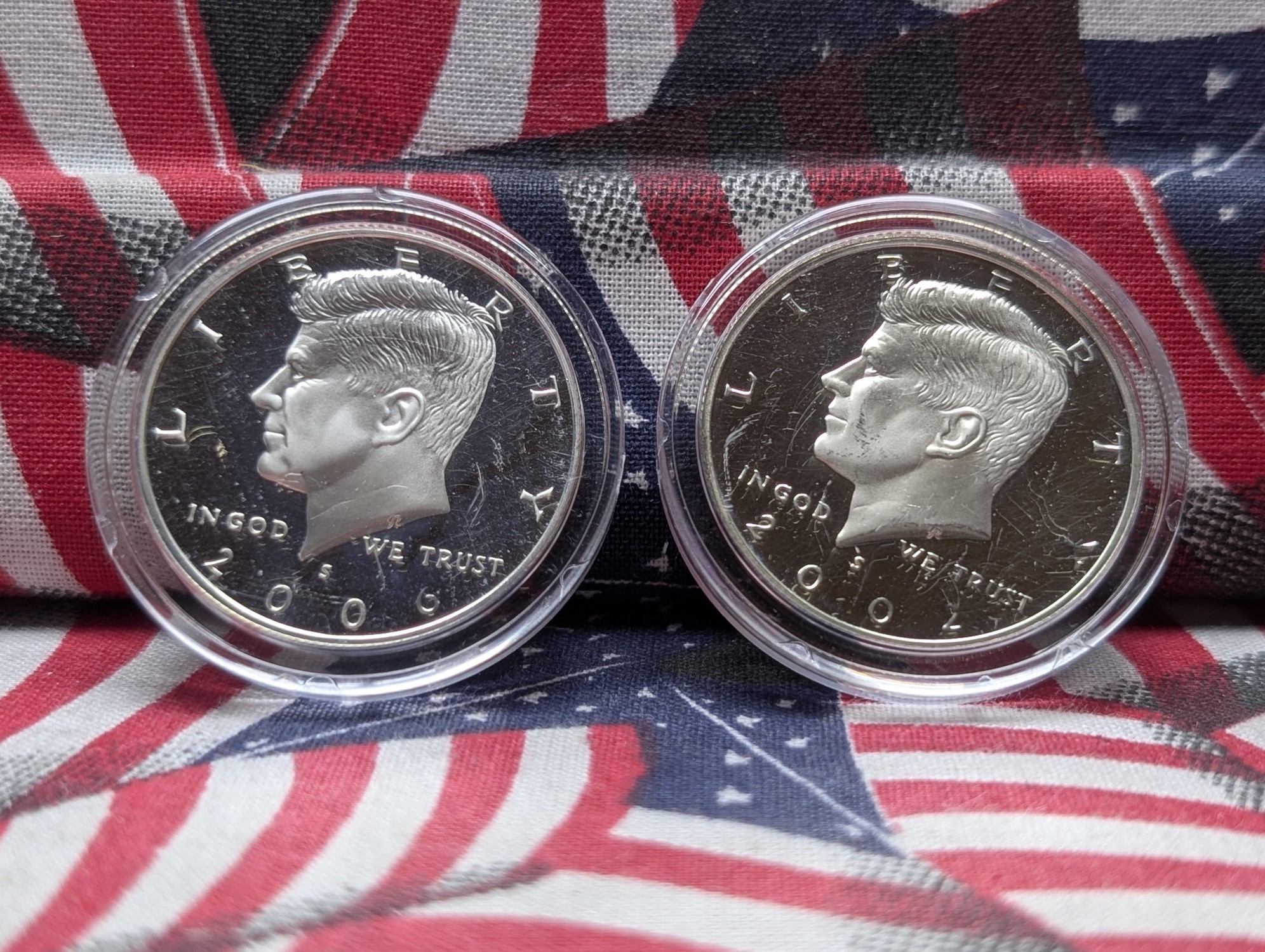2002-S & 2006-S GEM PROOF Kennedy 90% Silver Half Dollars in Capsules