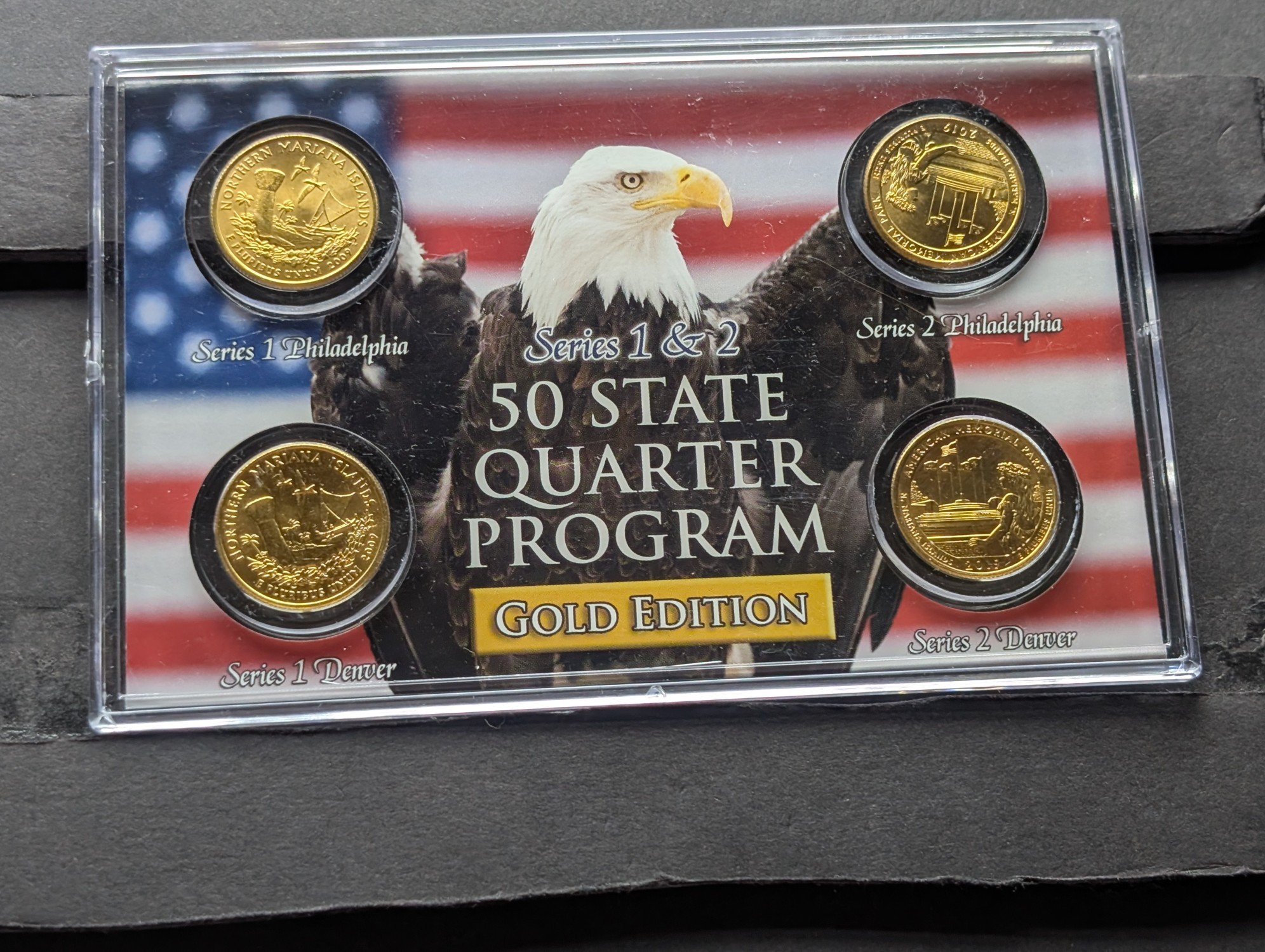 Gold (LAYERED) P&D Mint 2009 Northern Mariana Islands U.S. Territory & 2019 American Memorial Park National Historic Quarter 4-Coin Collecti